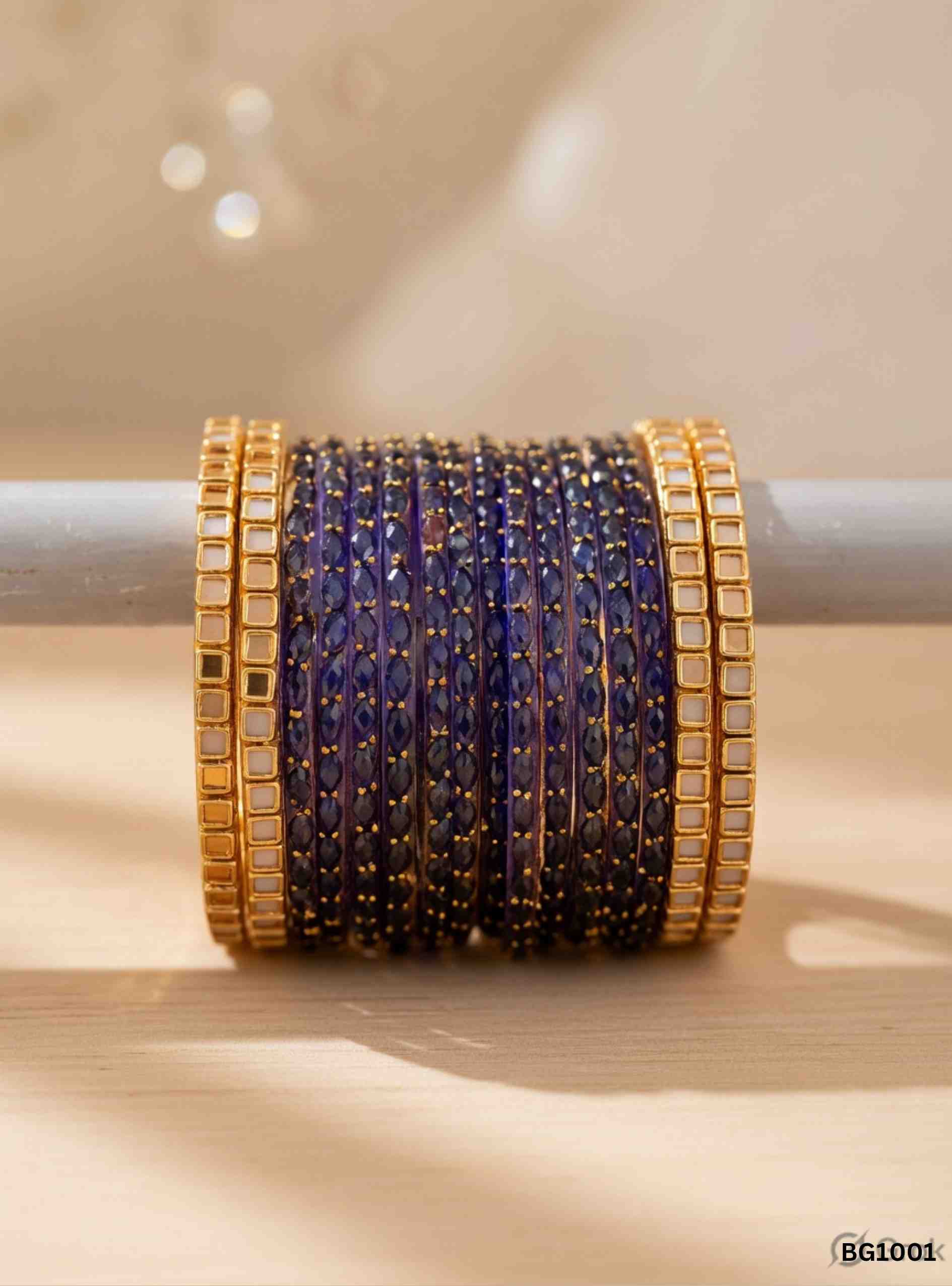 Blue - Raindrop & Kundan Bangle Set