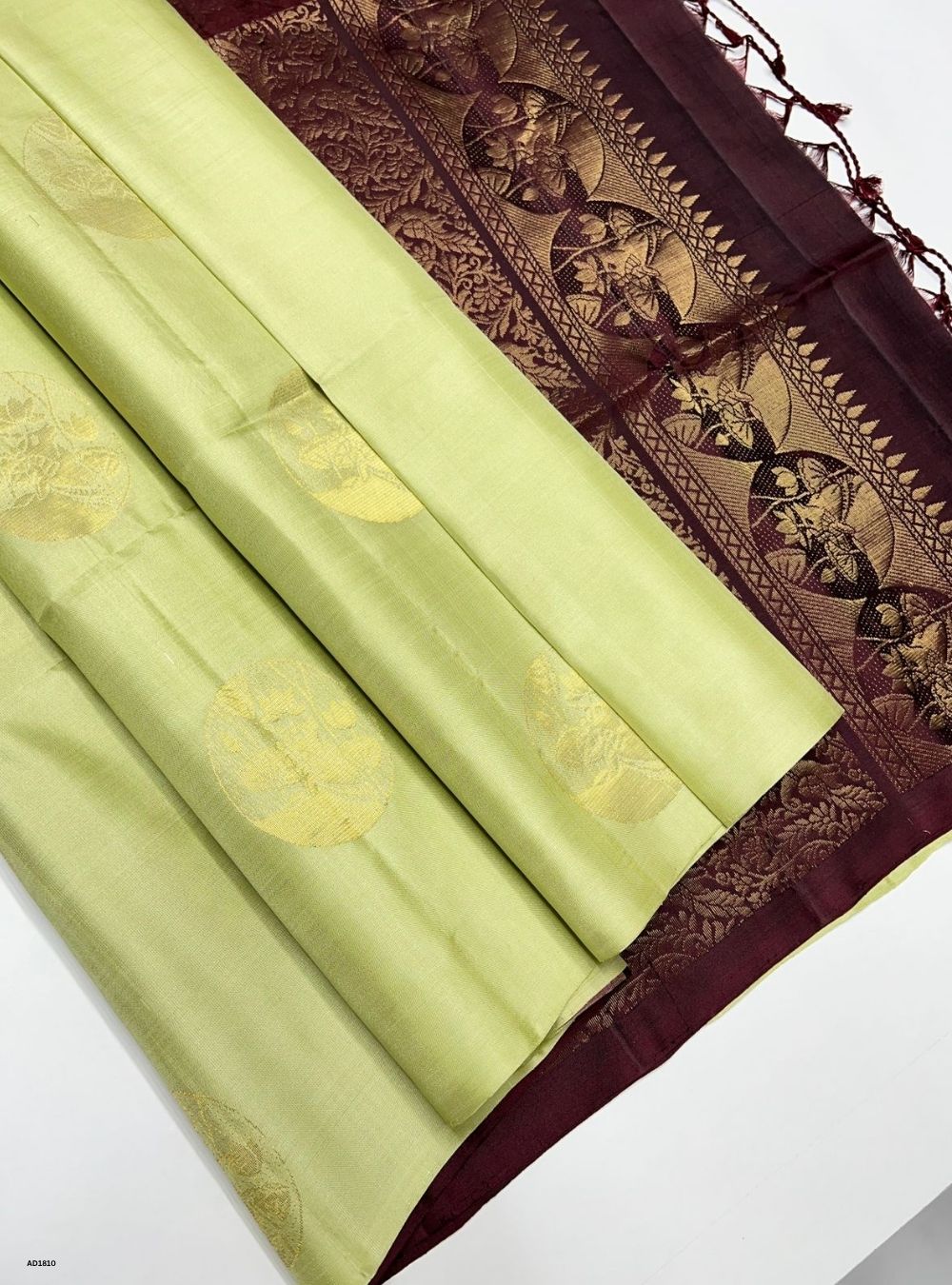 Pista Green & Maroon - Soft Silk Saree