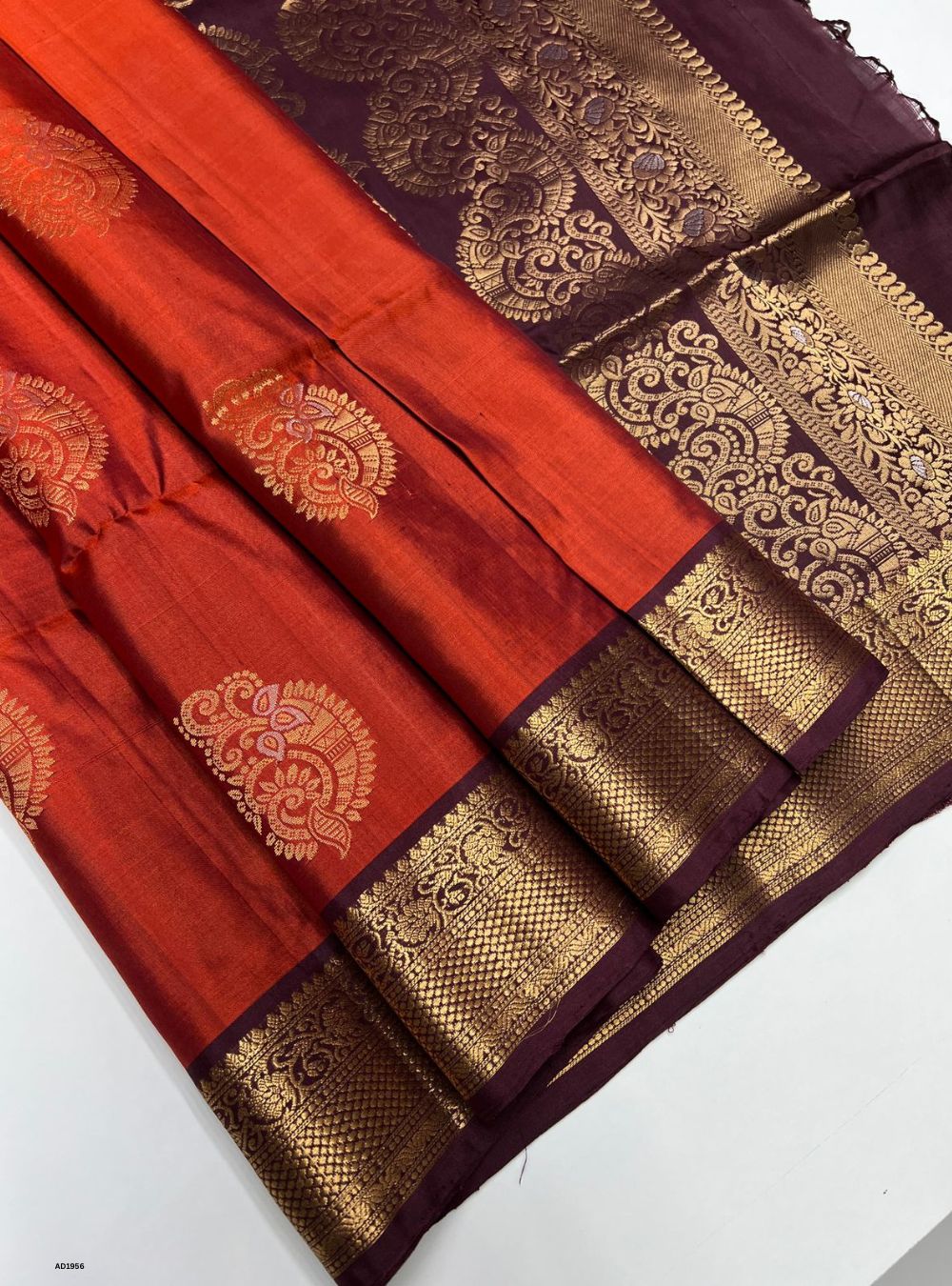 Burnt Orange & Maroon - Soft Silk Saree