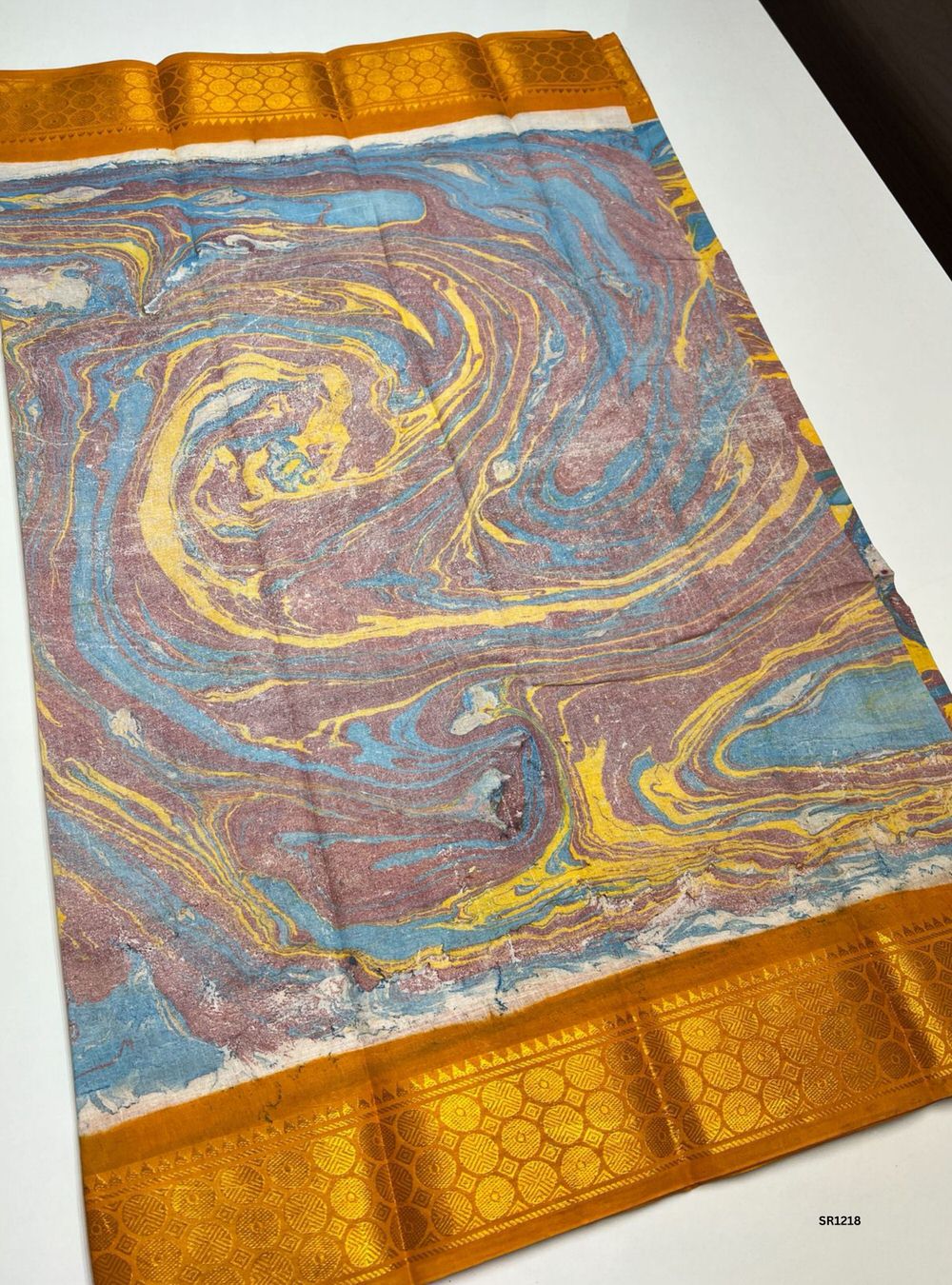 Yellow - Marble Print Chungudi Cotton