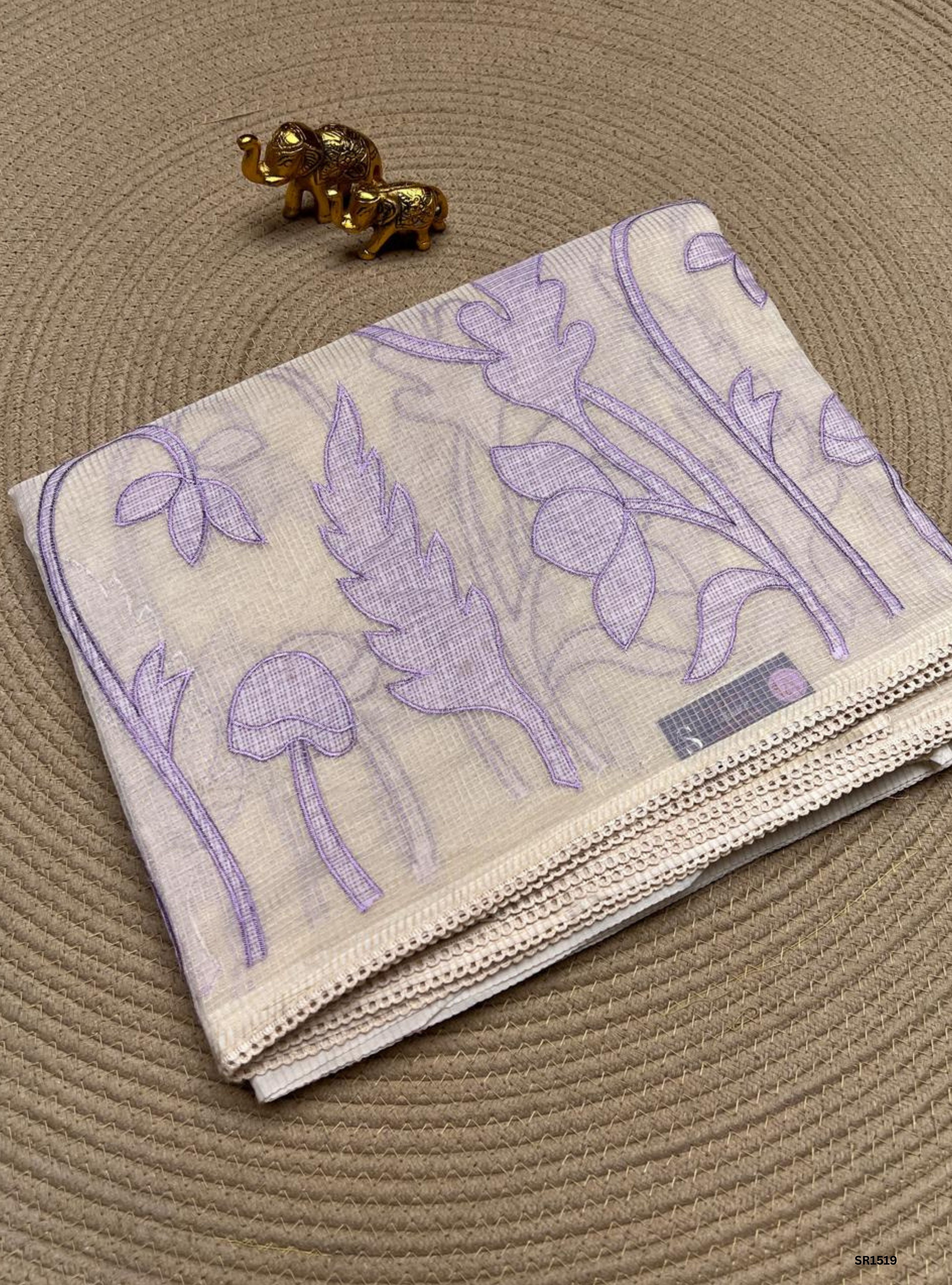 Half White & Lavender - Kota Applique Work Saree