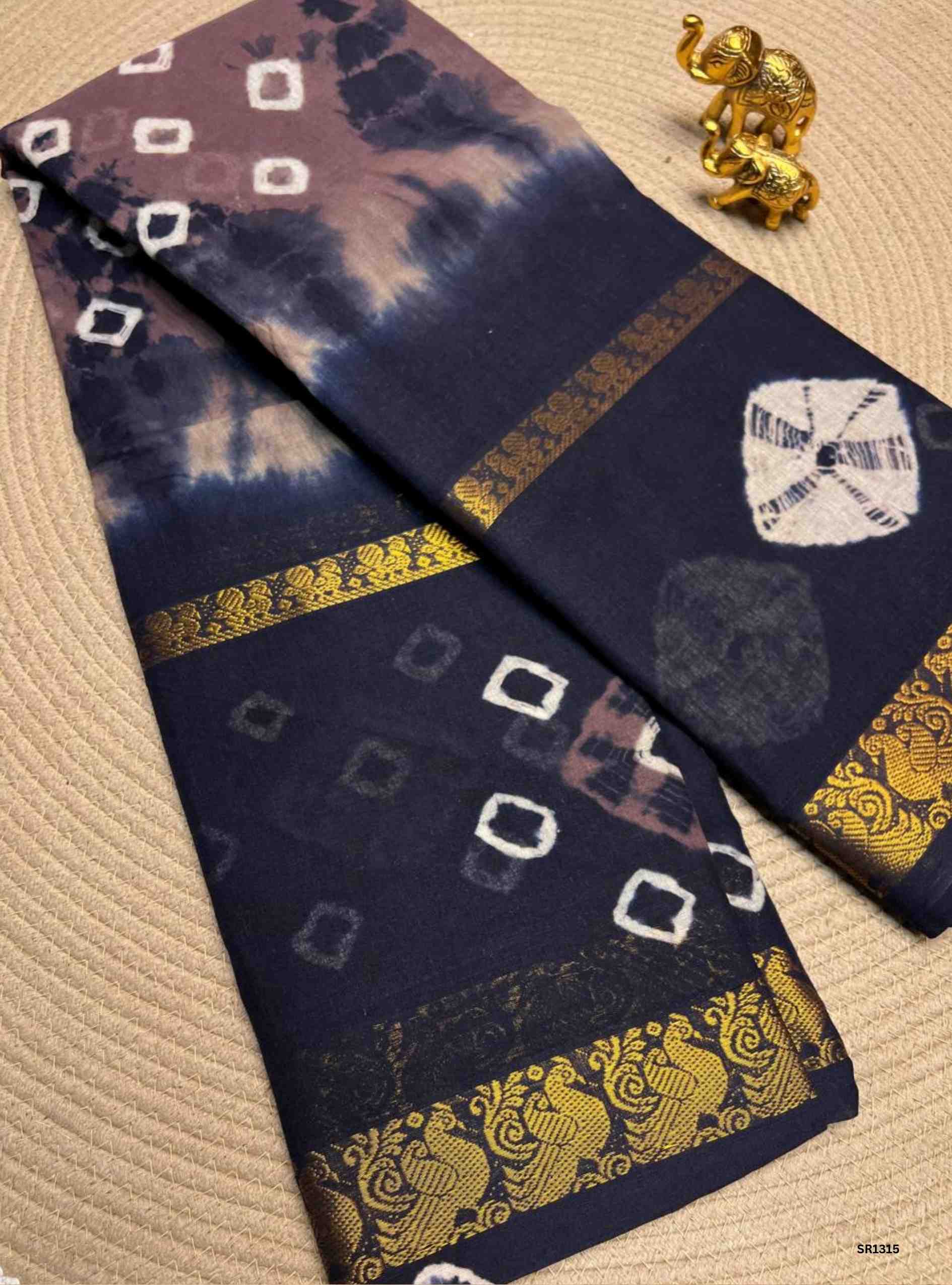 Bluberry & Ink Blue - Bandhini Chungudi Cotton Saree