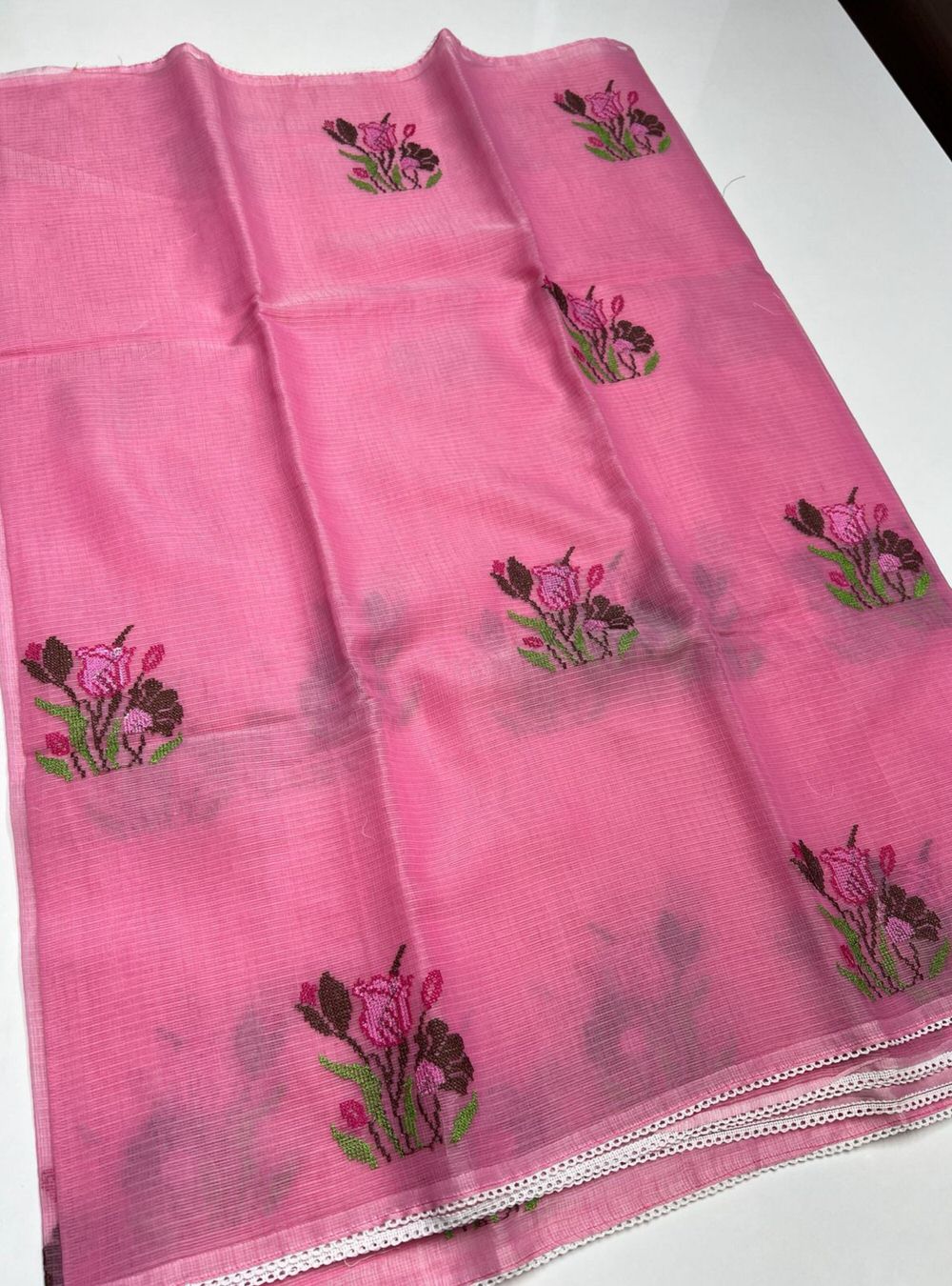 Pink - Embroidered Pure Kota Cotton Saree