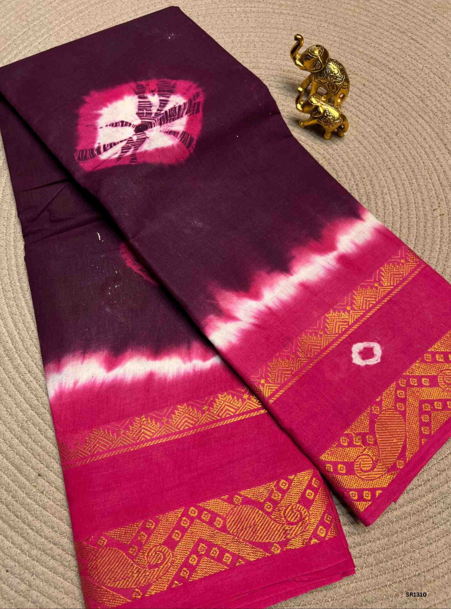 Plum & Pink - Bandhini Chungudi Cotton Saree