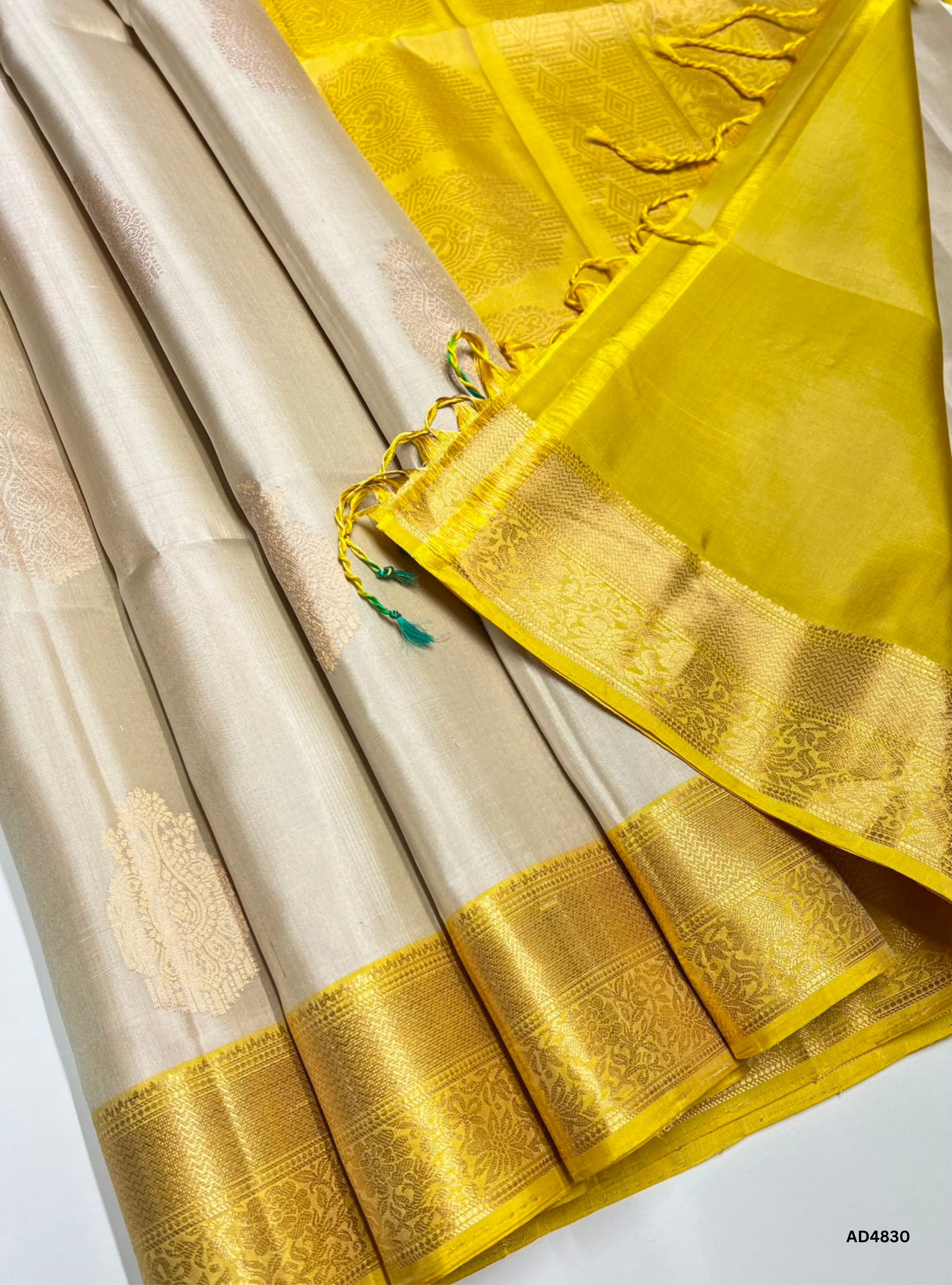 Ivory & Yellow - Kanchi Border Soft Silk Saree