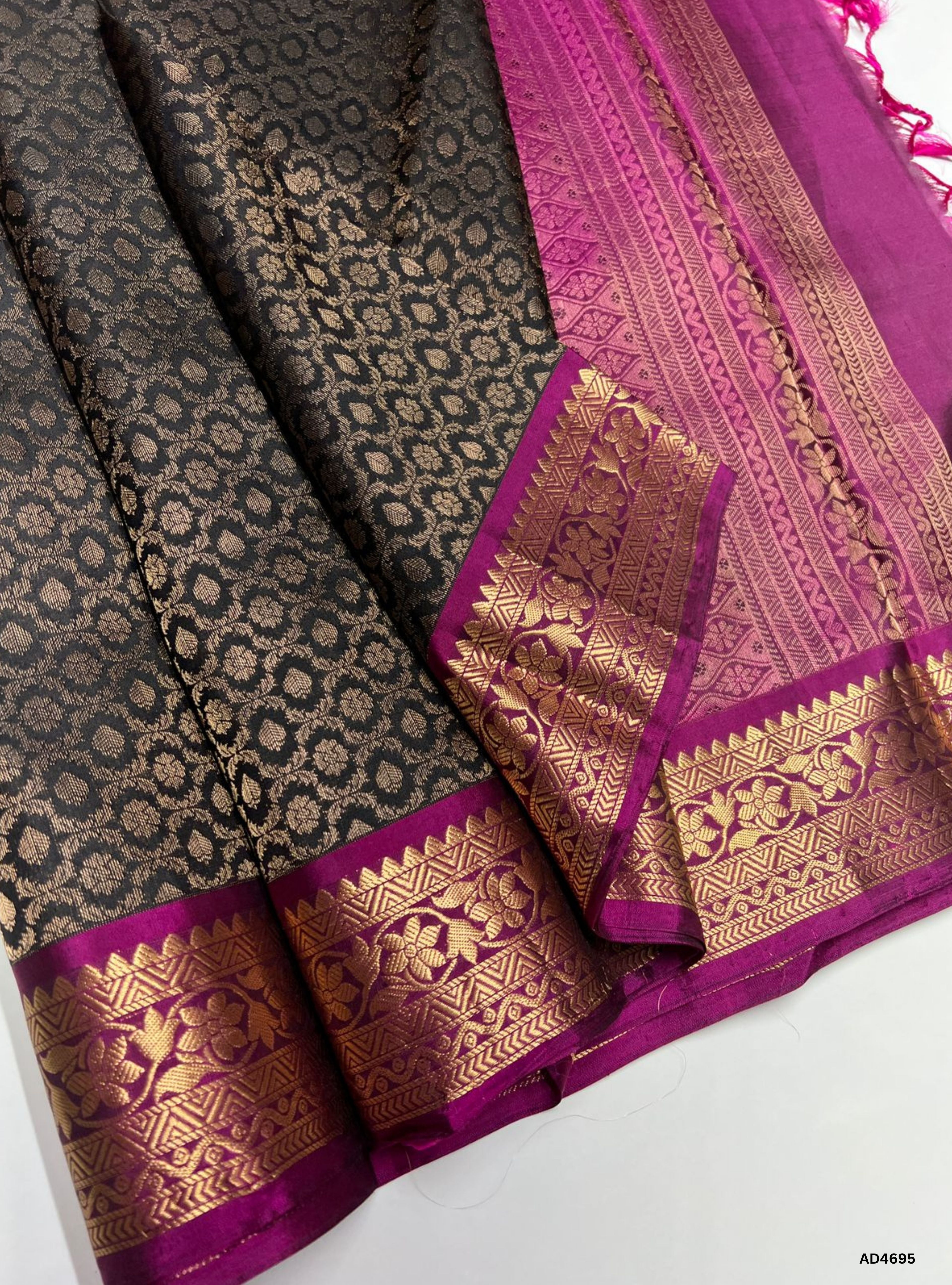 Black & Pink - Empose Kanchi Border Soft Silk Saree