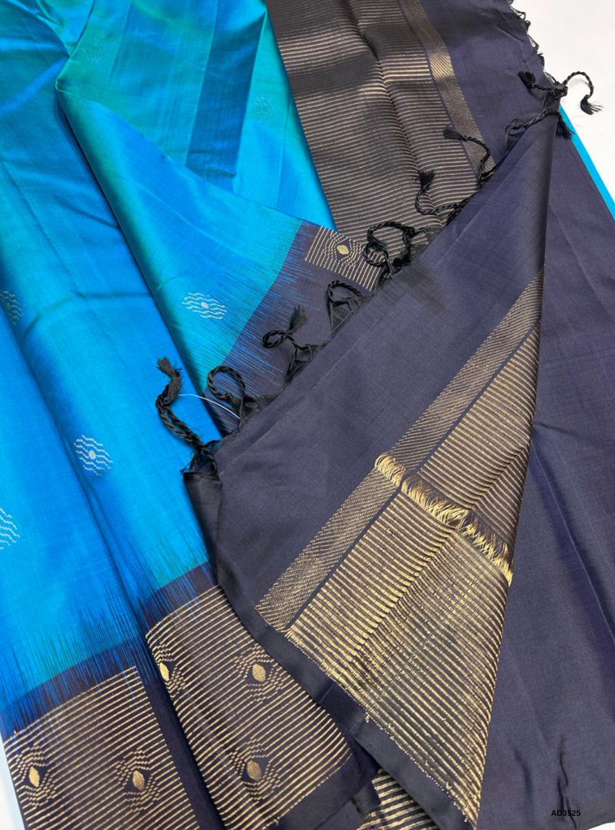 Tiffany Blue & Navy - Soft Silk Saree