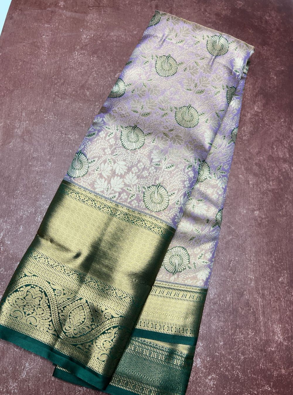 Lavender & Green - Semi Silk Saree