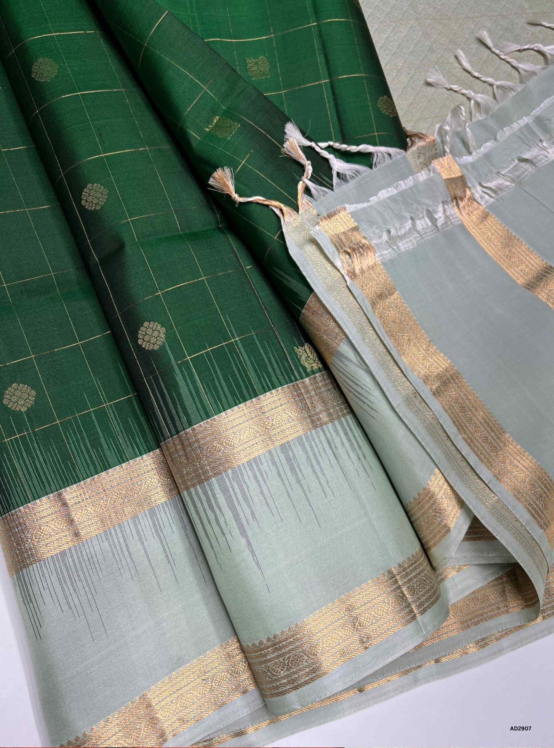 Green & Ice Blue - Soft Silk Saree