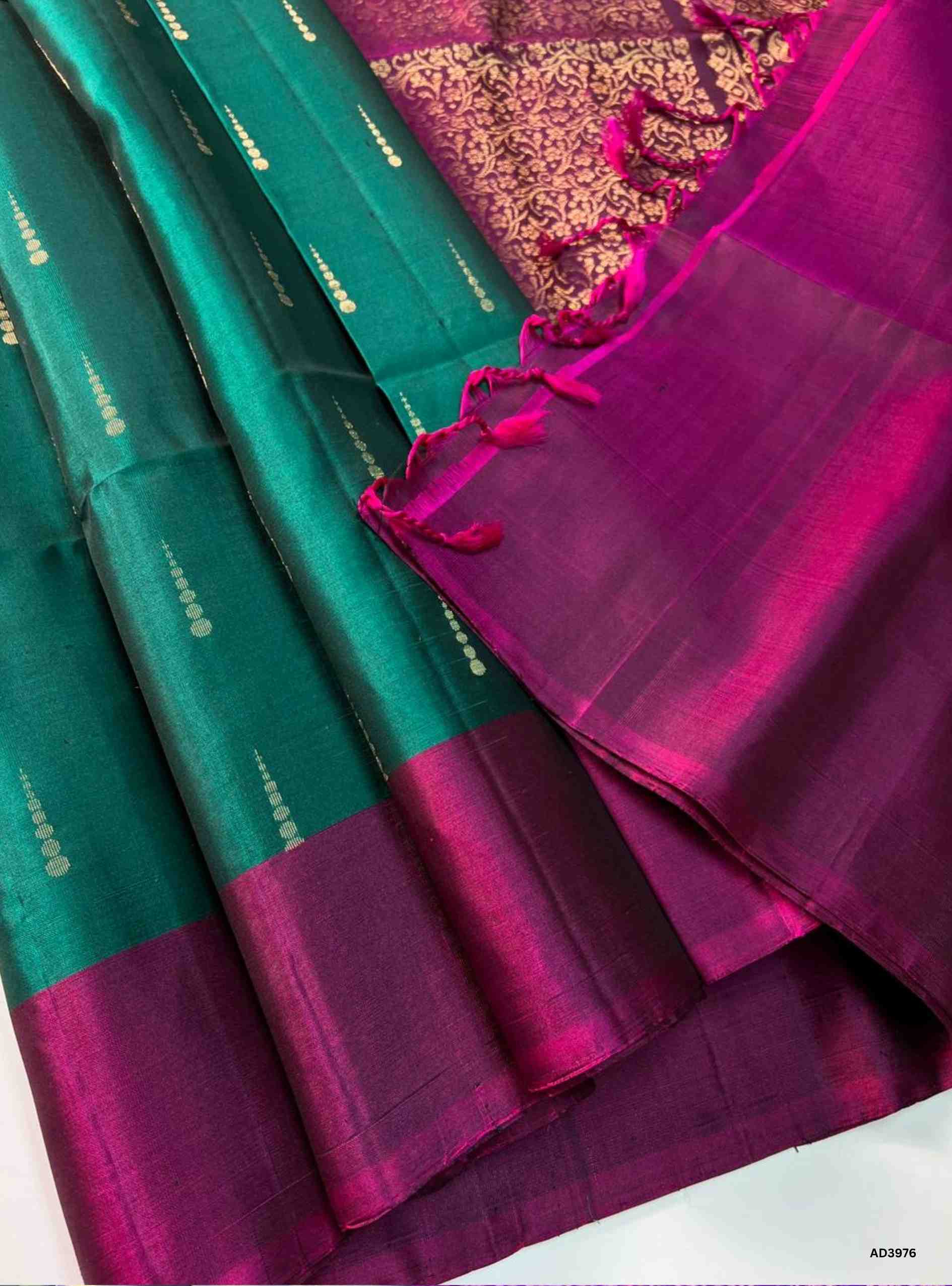 Emerald Green & Pink - Soft Silk Saree