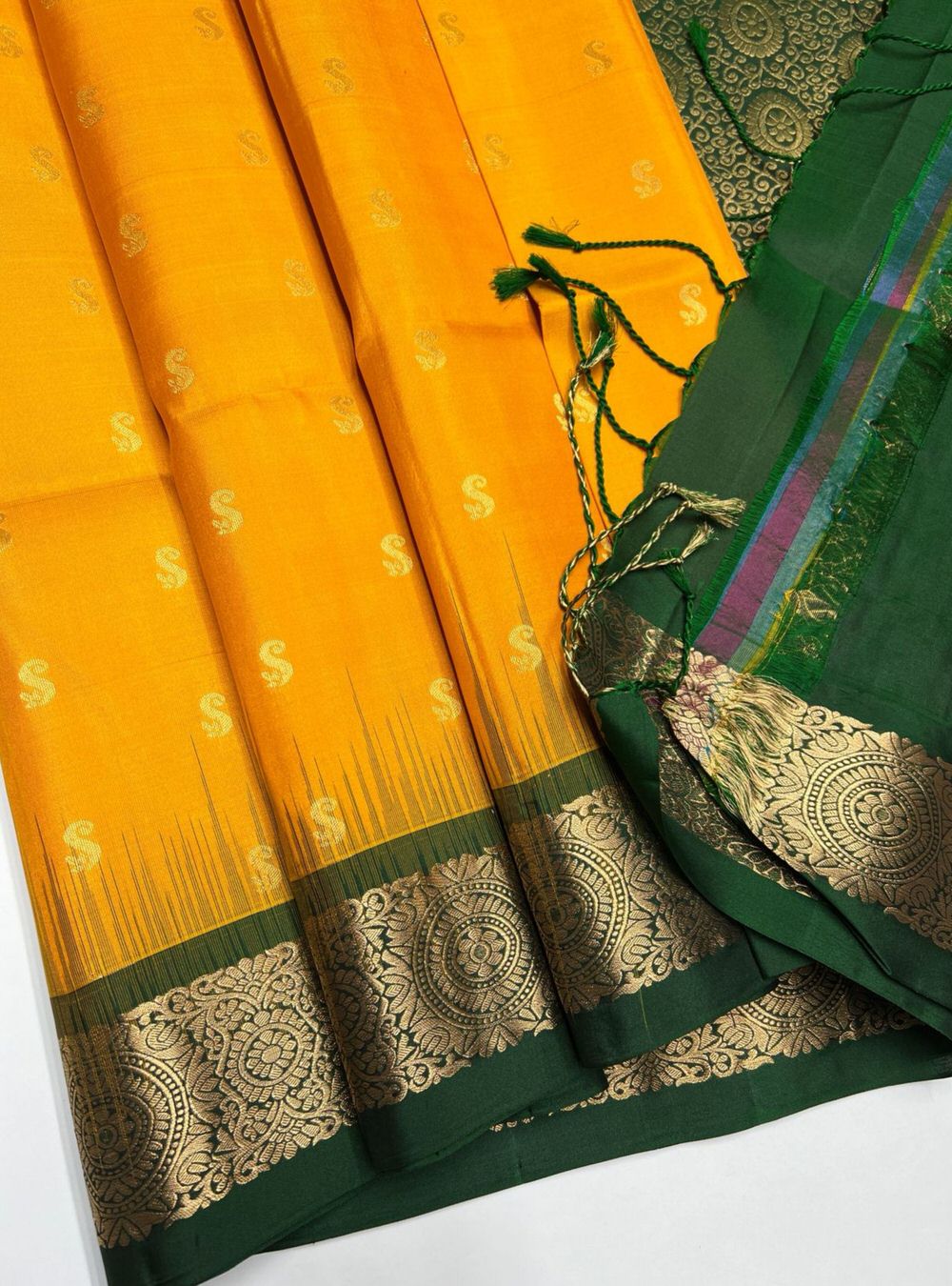 Yellow & Green - Soft Silk Saree
