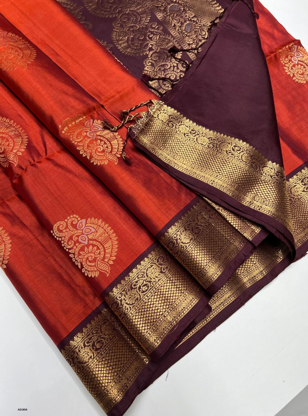 Burnt Orange & Maroon - Soft Silk Saree