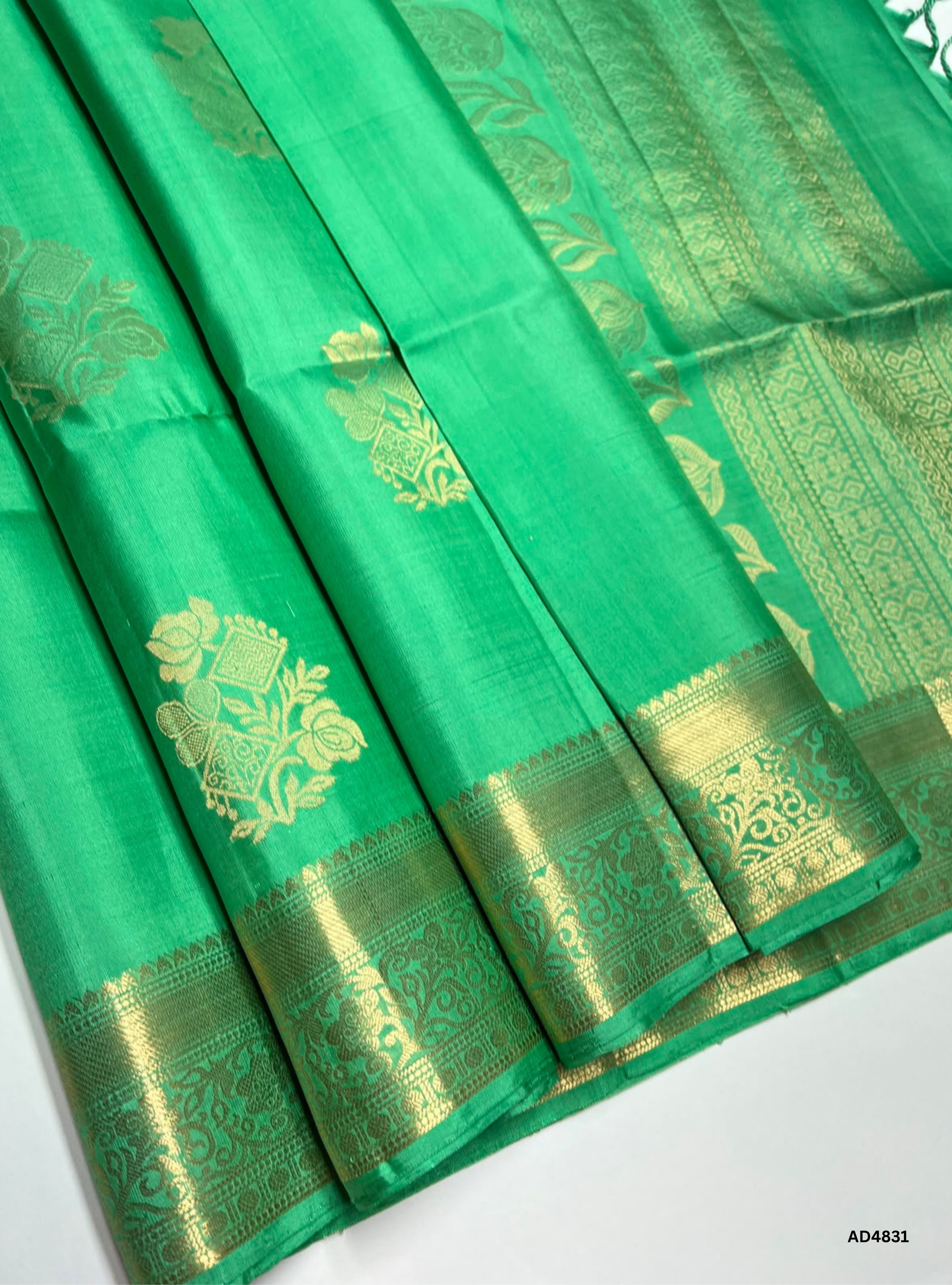 Aqua Green - Kanchi Border Soft Silk Saree