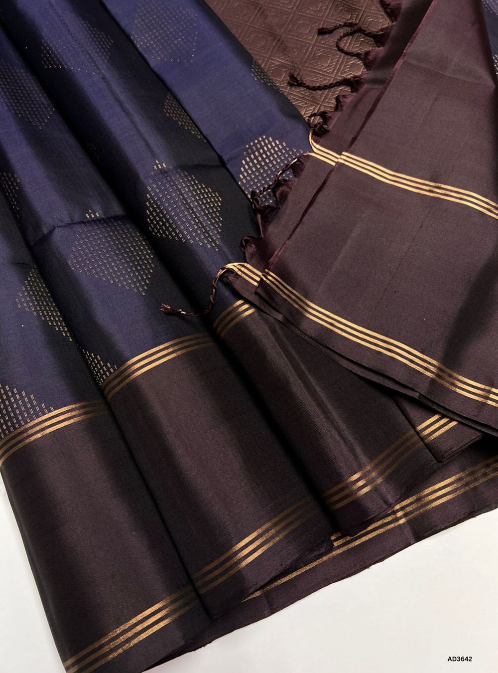 Dark Blue & Brown - Soft Silk Saree