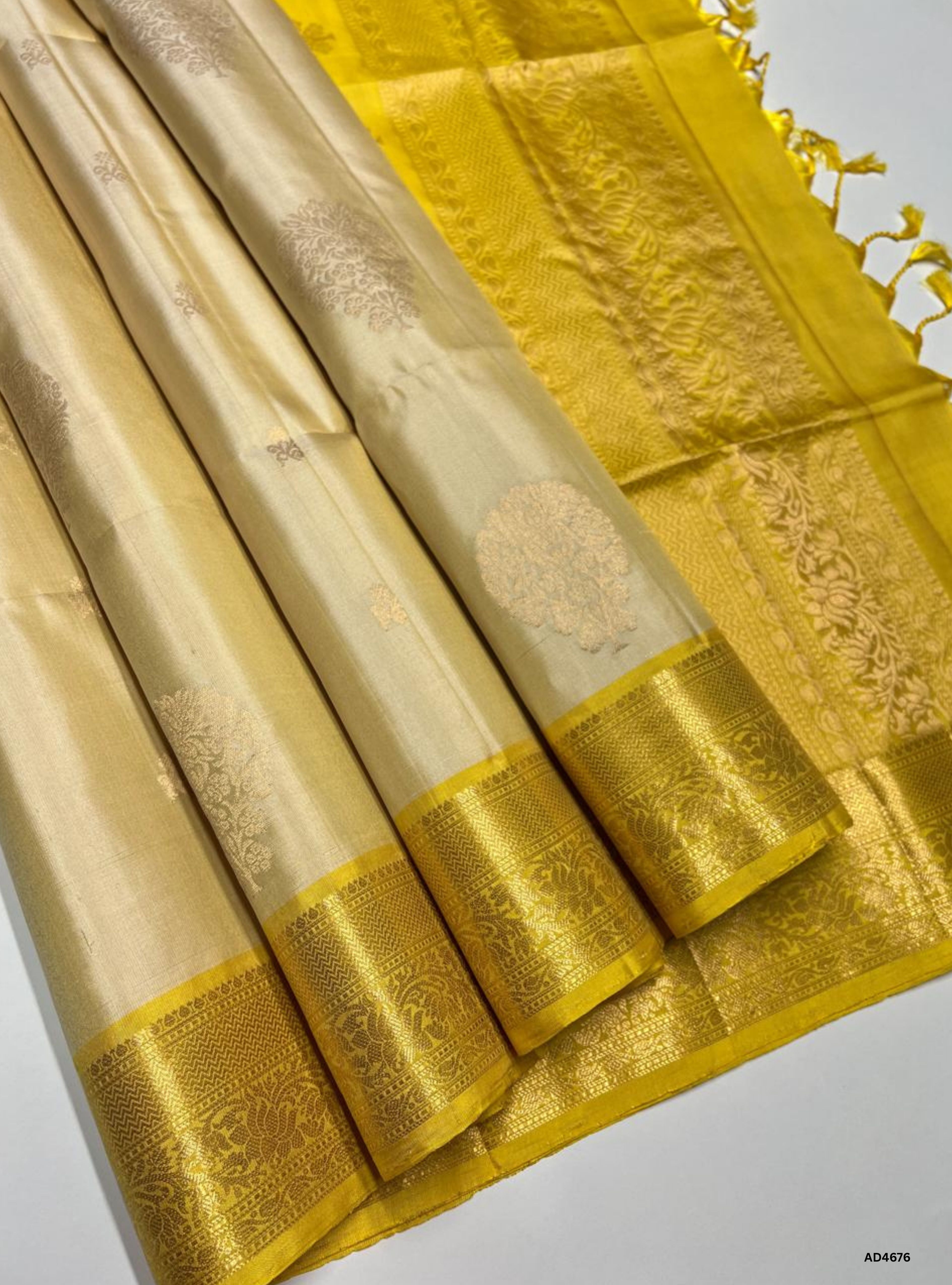 Ivory & Yellow - Kanchi Border Soft Silk Saree