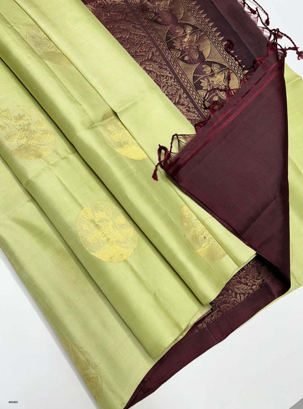 Pista Green & Maroon - Soft Silk Saree