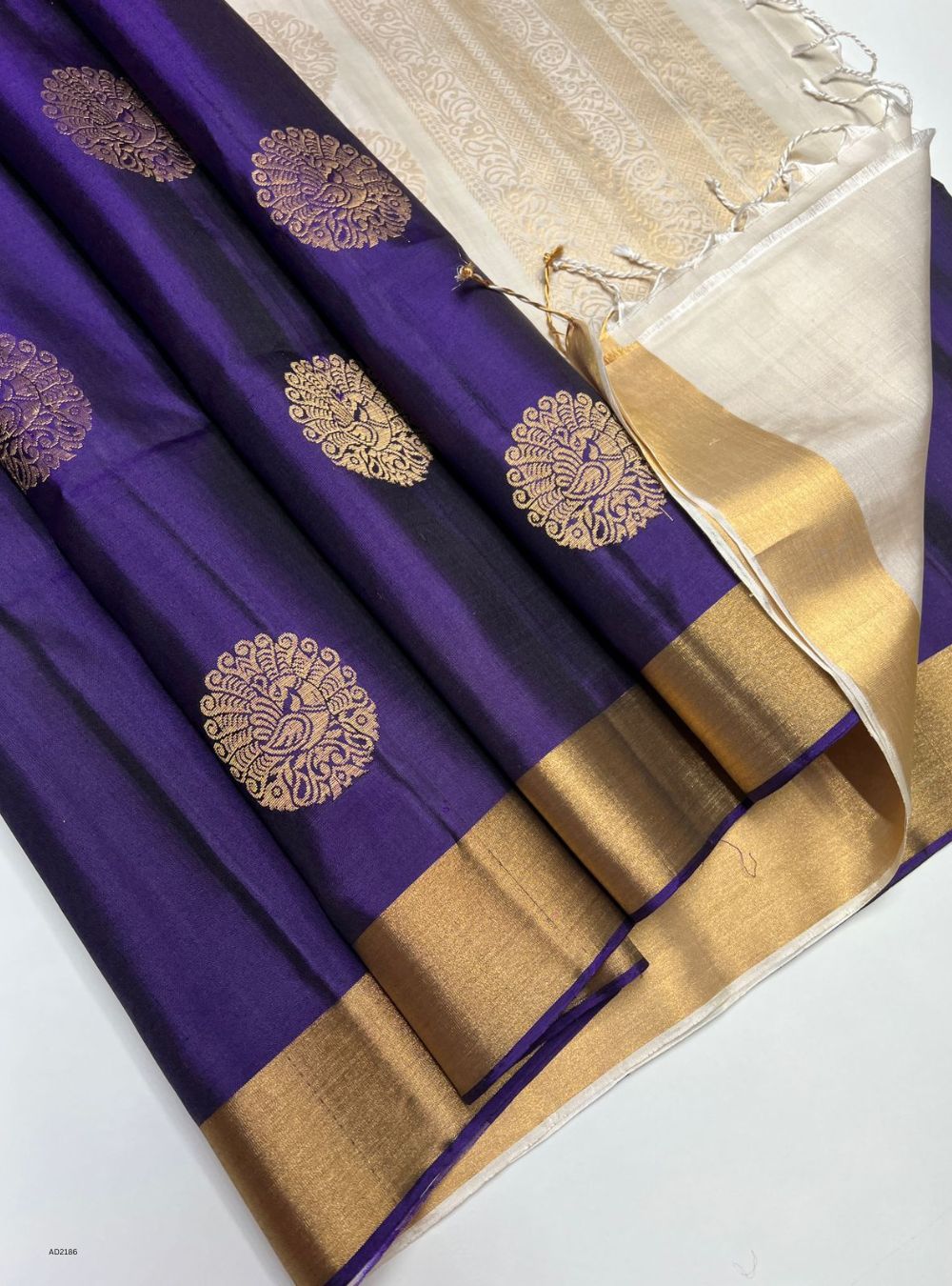 Violet & White - Soft Silk Saree