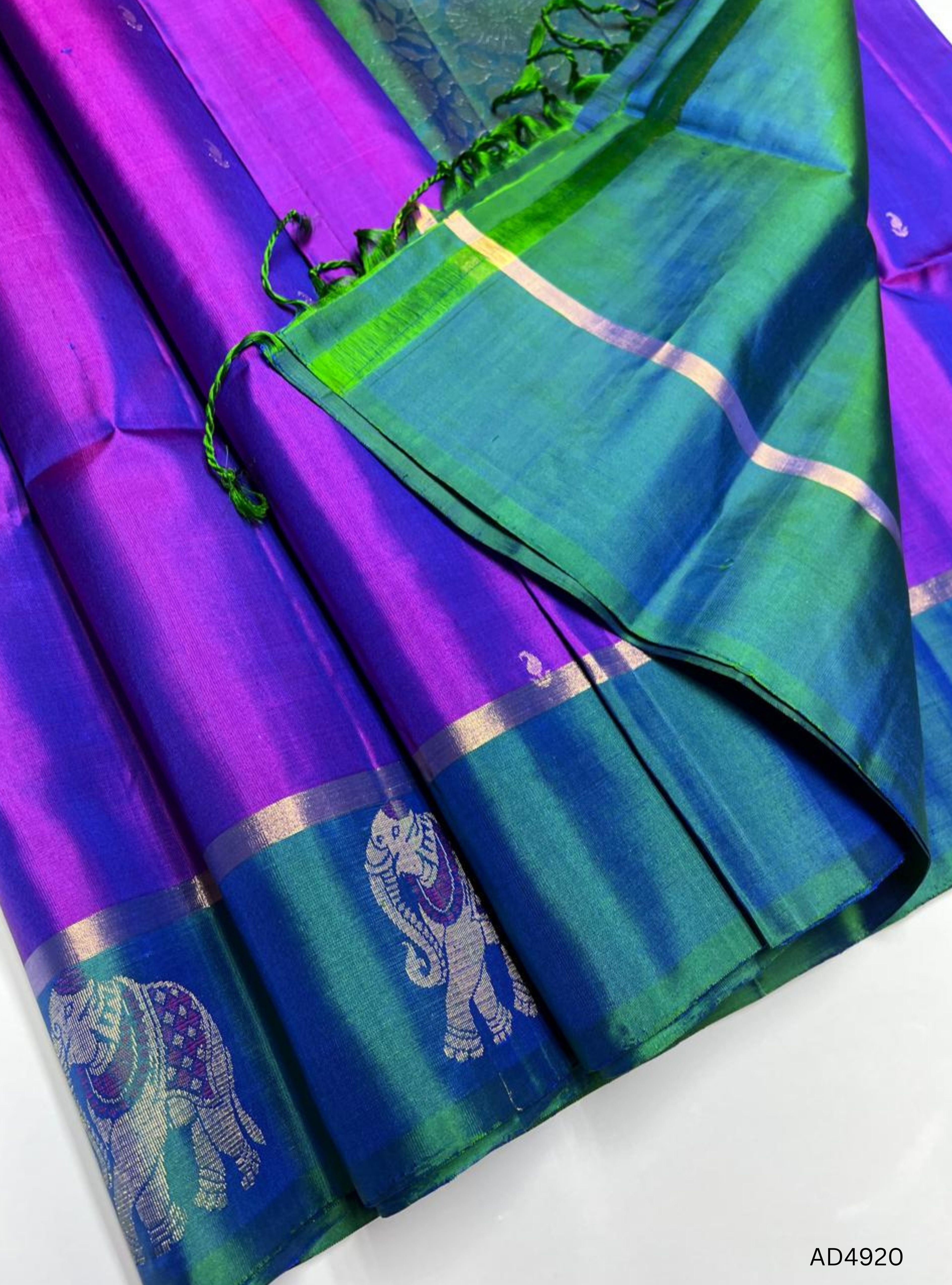 Purple & Green -Fancy Border Soft Silk Saree