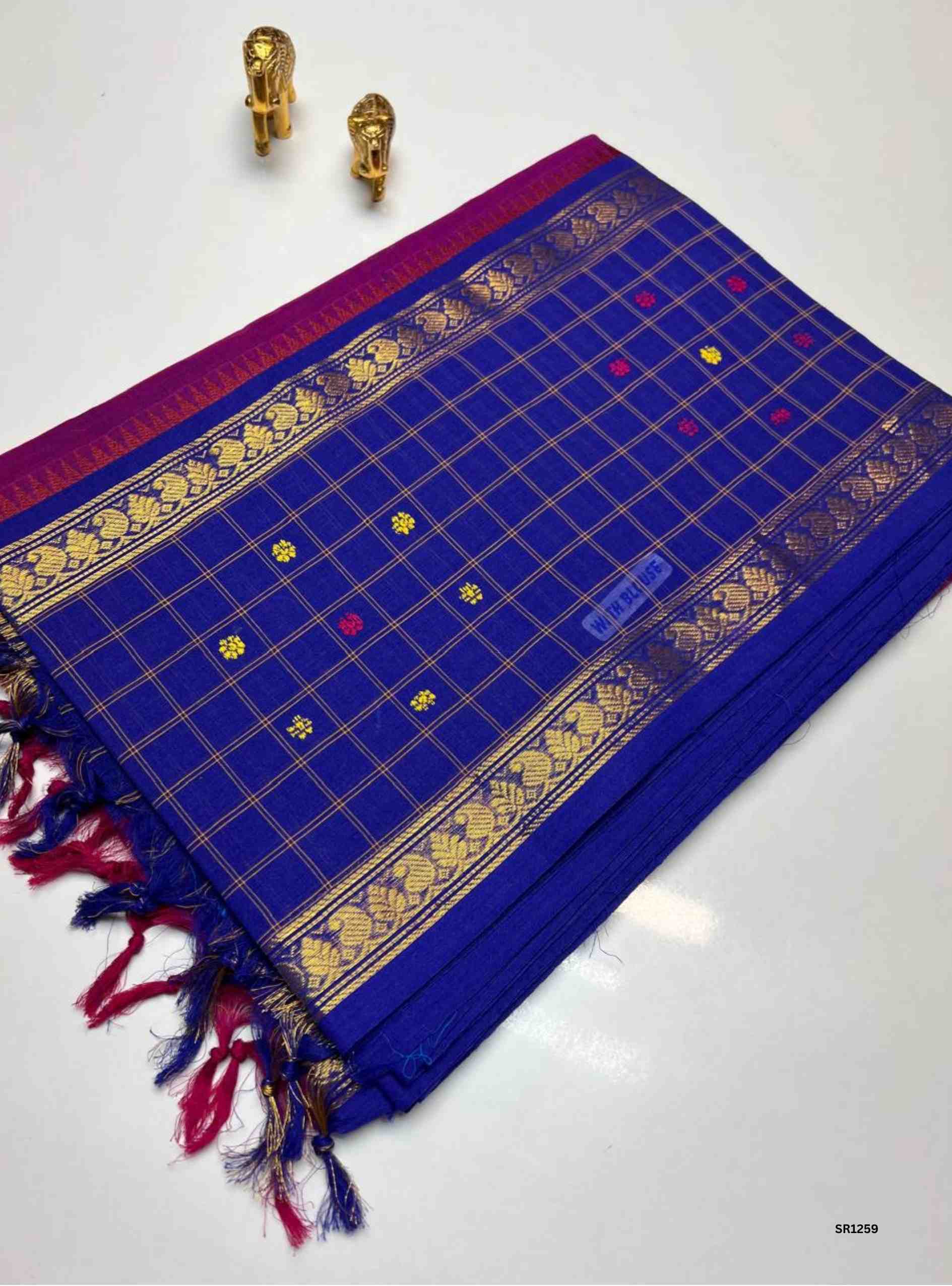 Magenta & Navy Blue - Fusion Kanchi Cotton Saree