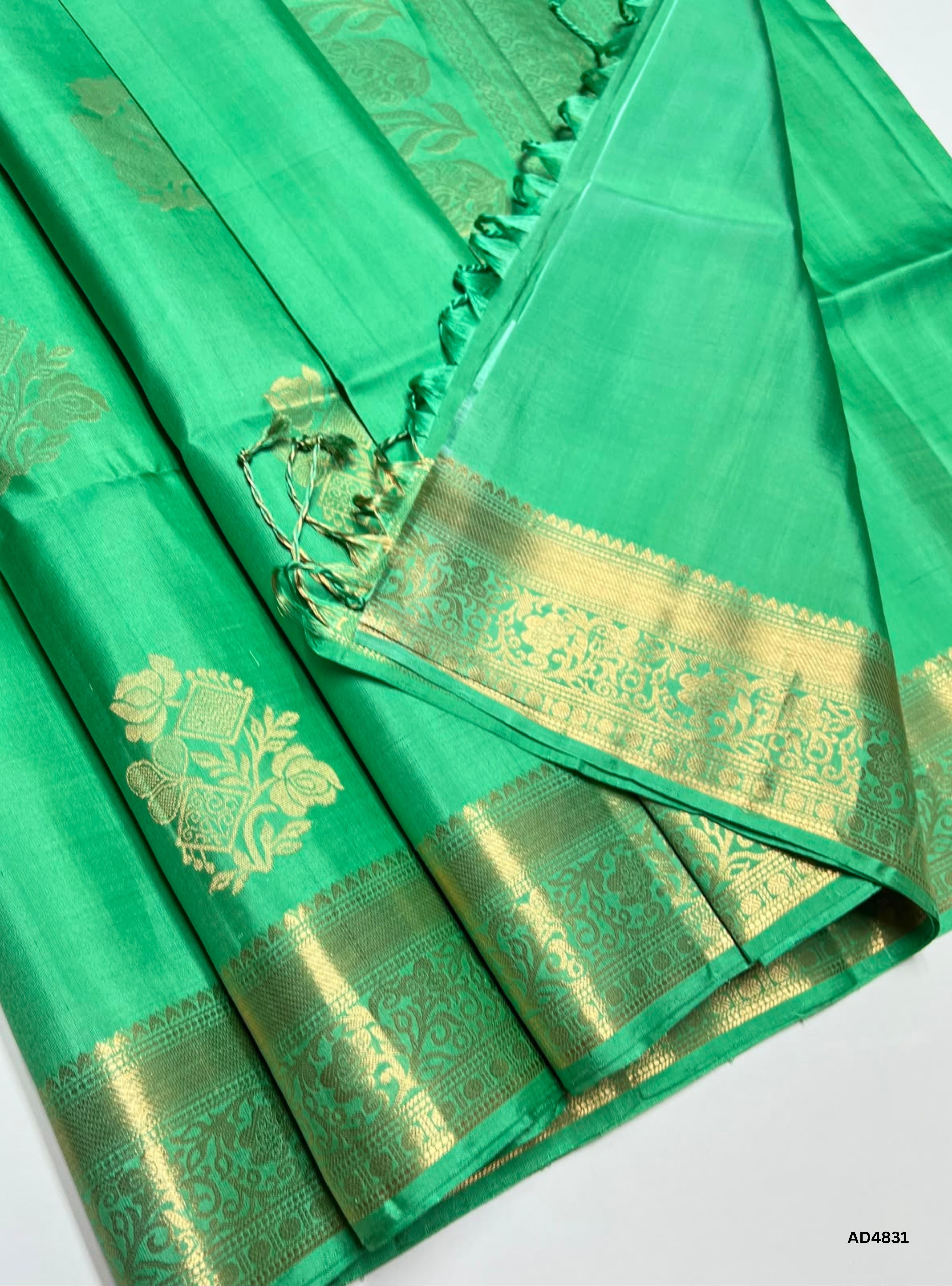 Aqua Green - Kanchi Border Soft Silk Saree