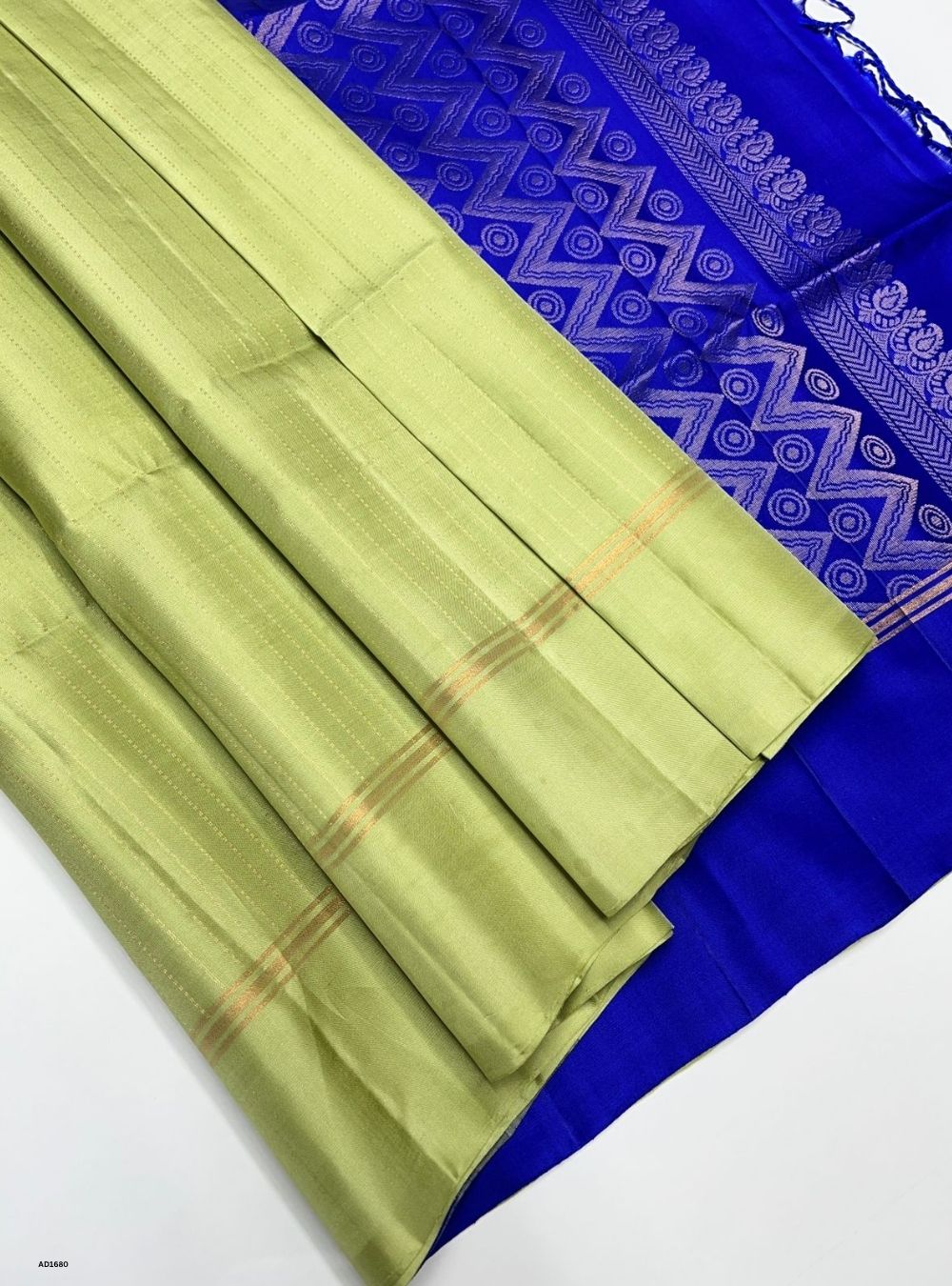 Pista Green & Royal Blue - Soft Silk Saree
