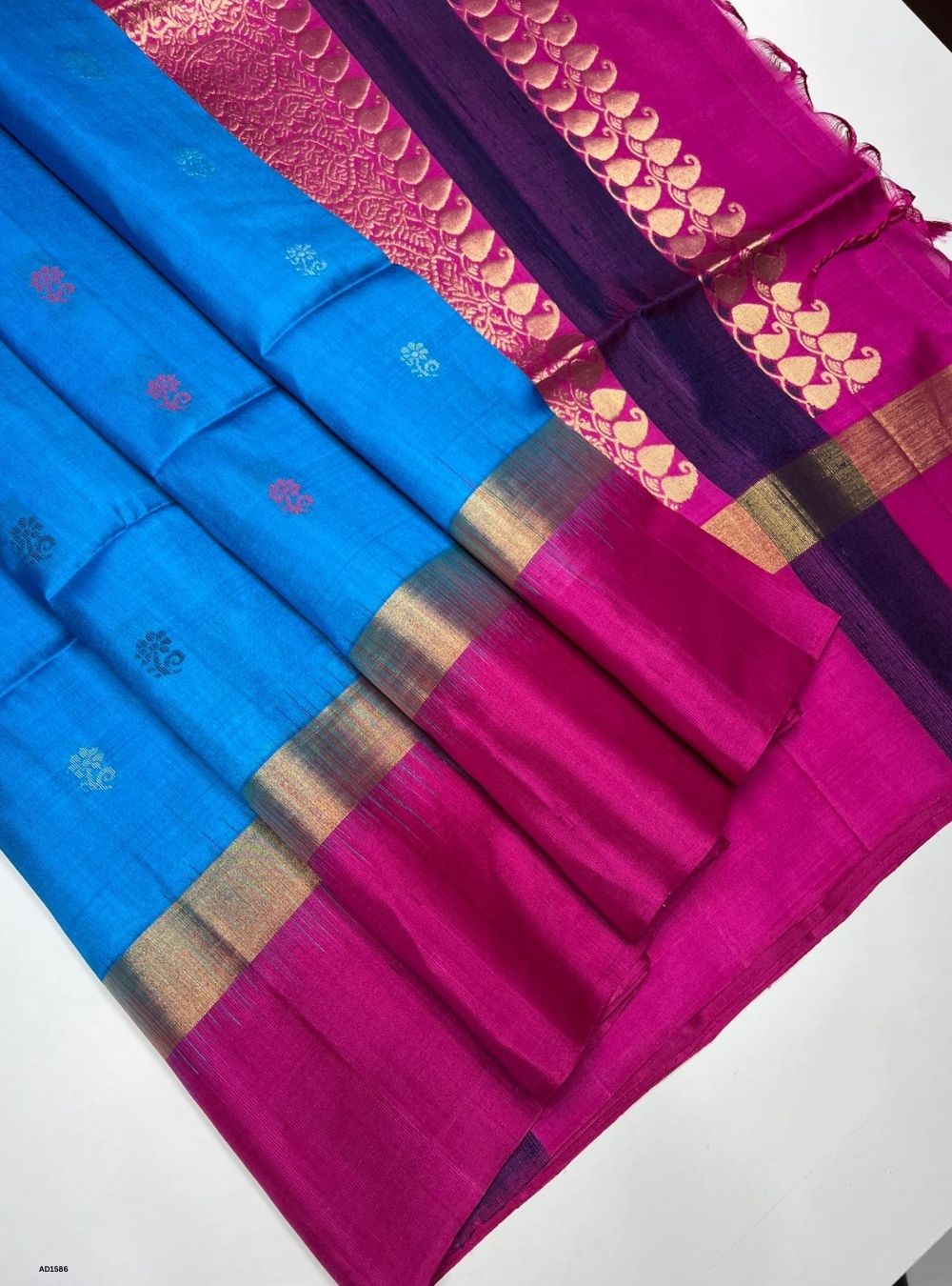 Sky Blue & Pink -  Soft Silk Saree