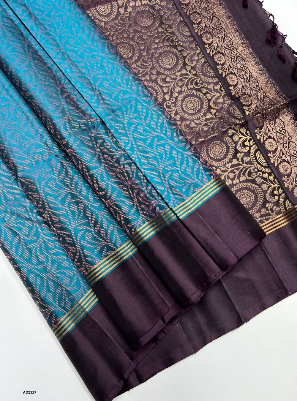 Peacock Blue & Dark Plum - Soft Silk Saree