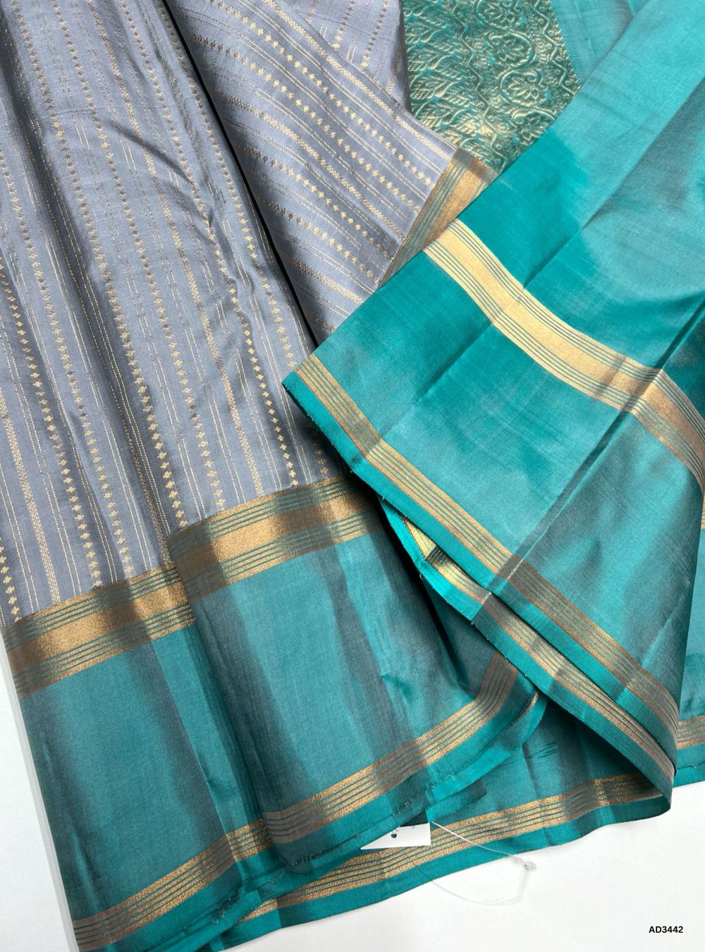 Grey & Blue - Soft Silk Saree