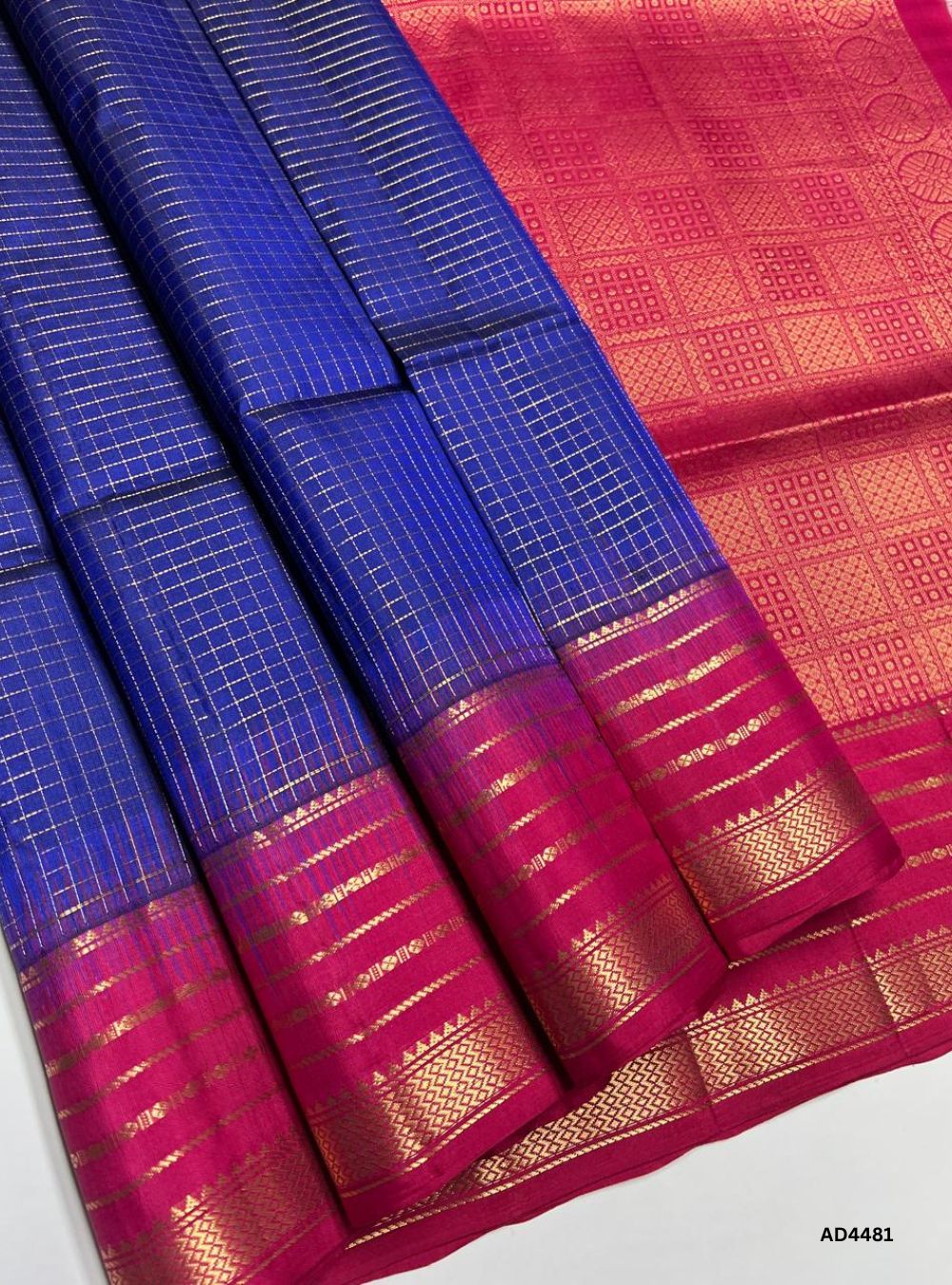 Ink Blue & Red - Checkerd Retta Pett Saree