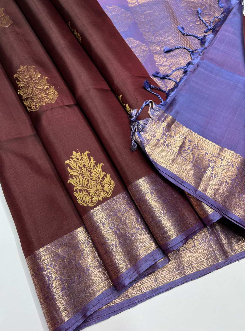 Brown & Ash Blue - Soft Silk Saree