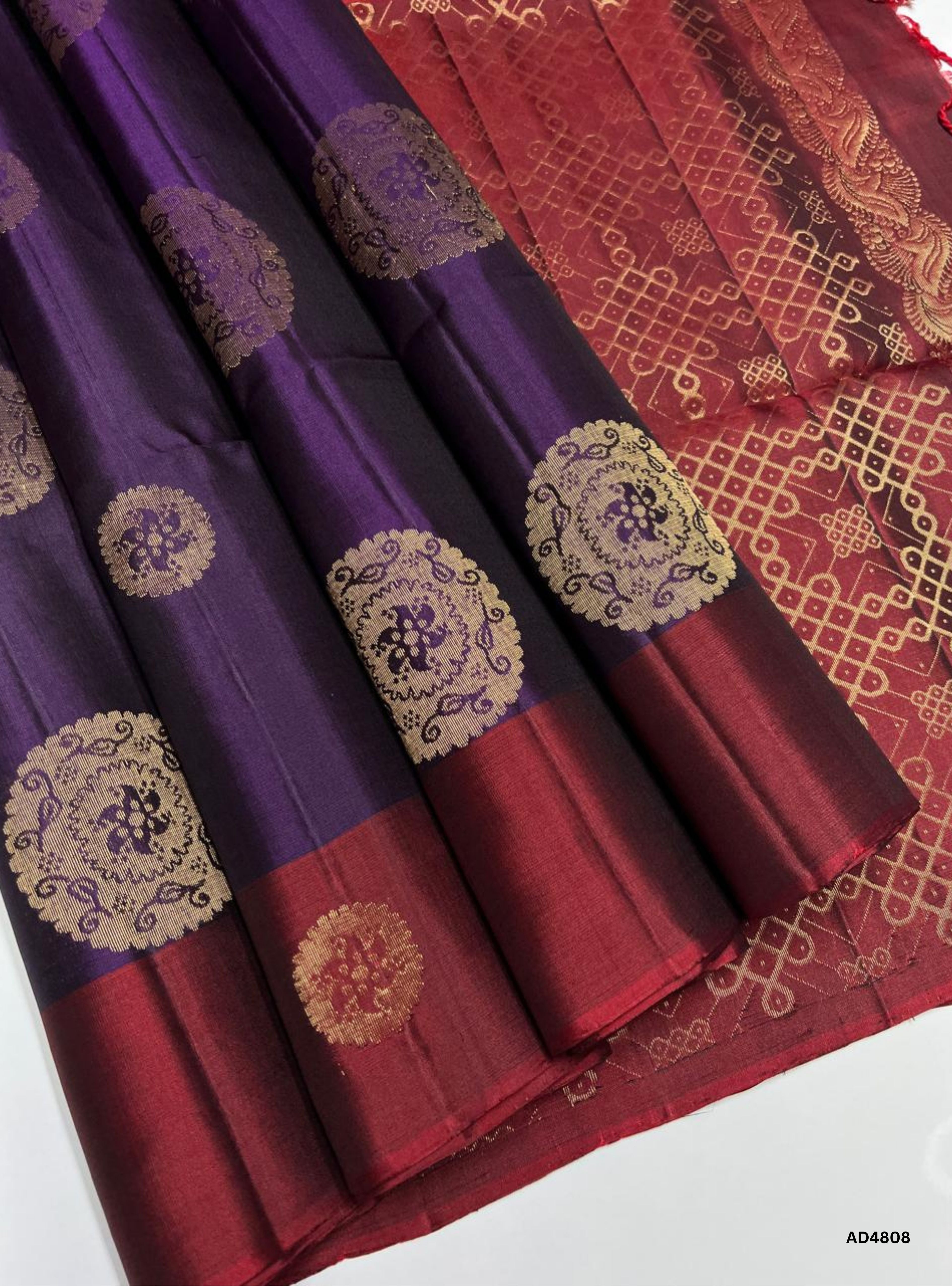 Purple & Maroon - Soft Silk Saree