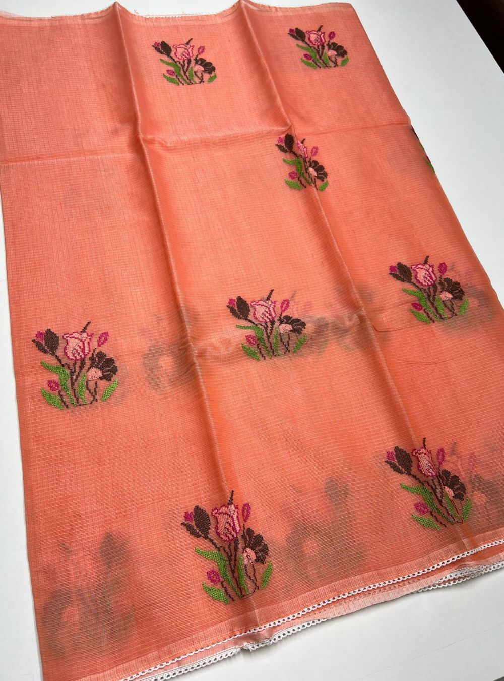 Orange - Embroidered Pure Kota Cotton Saree
