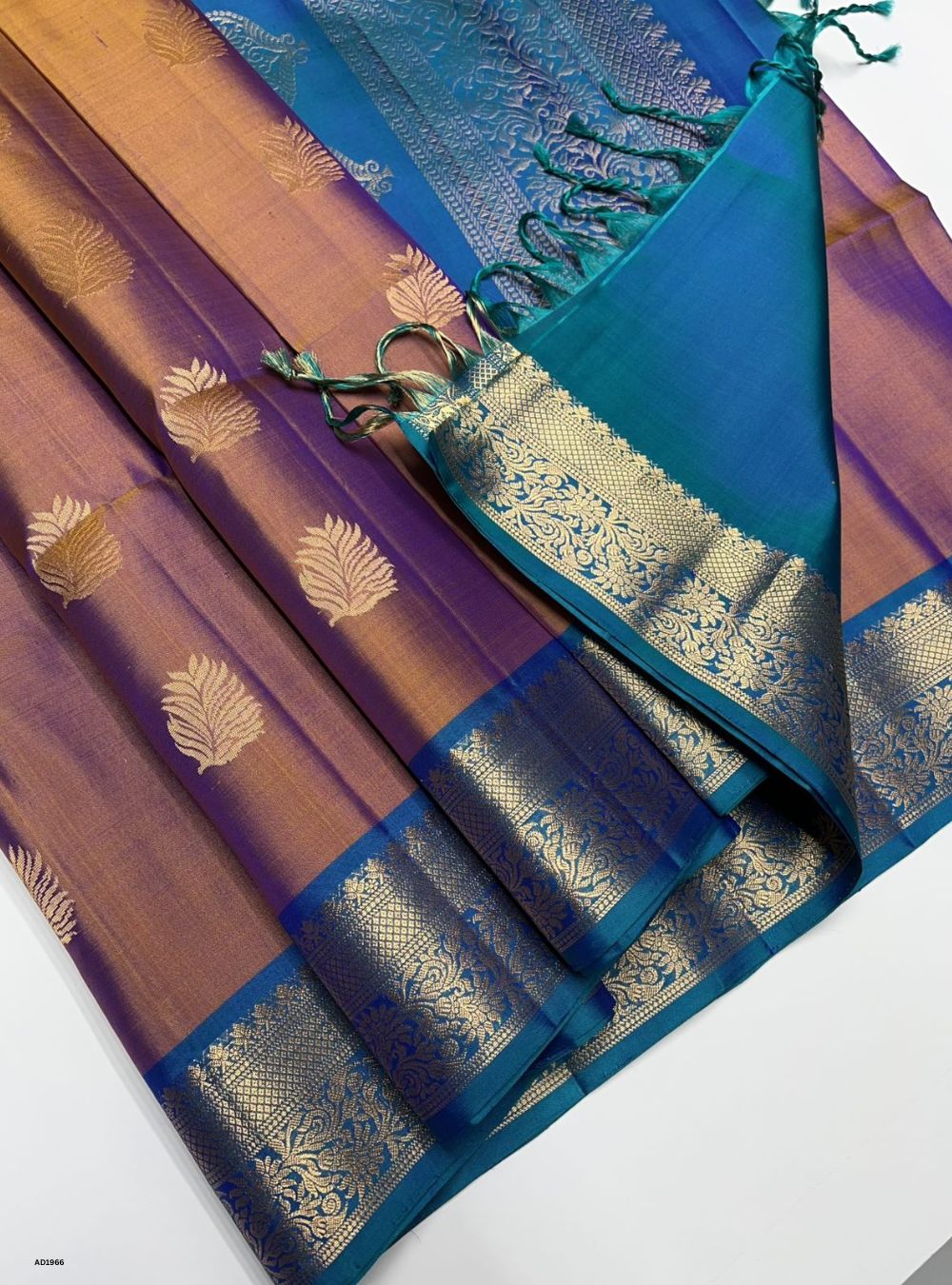 Copper & Peacock Blue - Soft Silk Saree