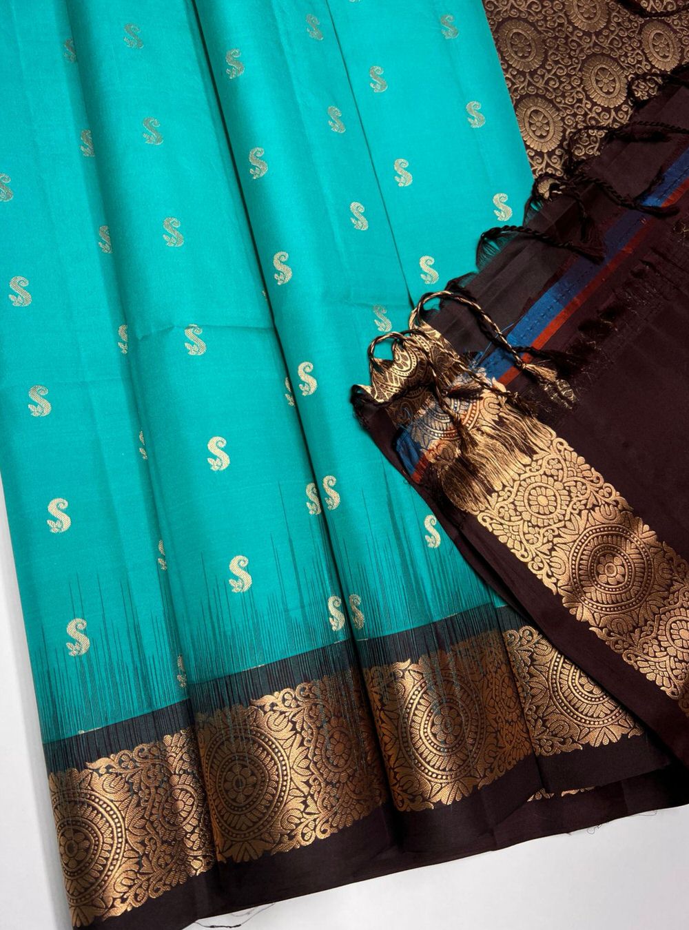 Rama Blue & Coffee Brown - Soft Silk Saree