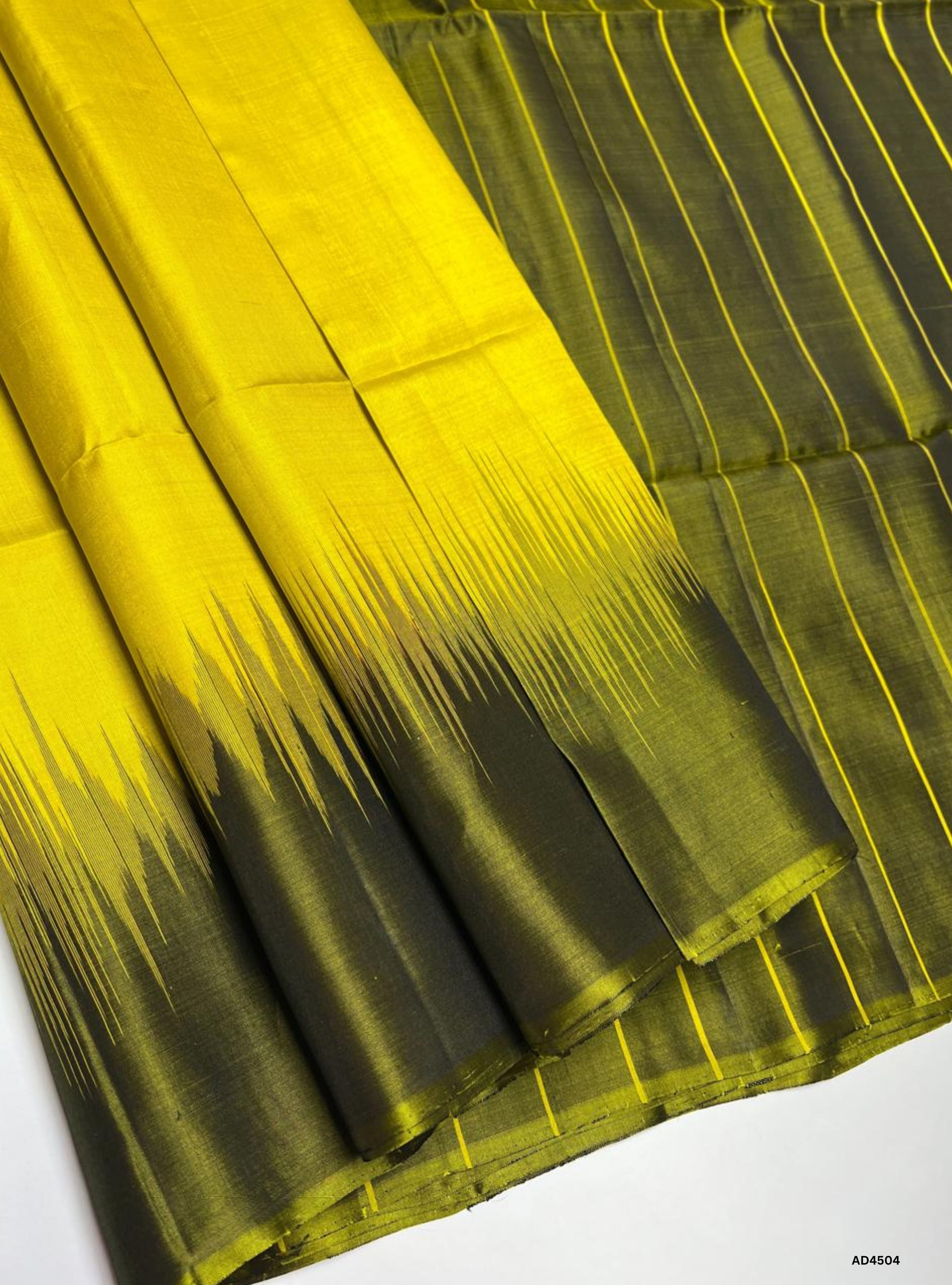Lime Yellow & Olive Green - Contrast Plain Soft Silk Saree