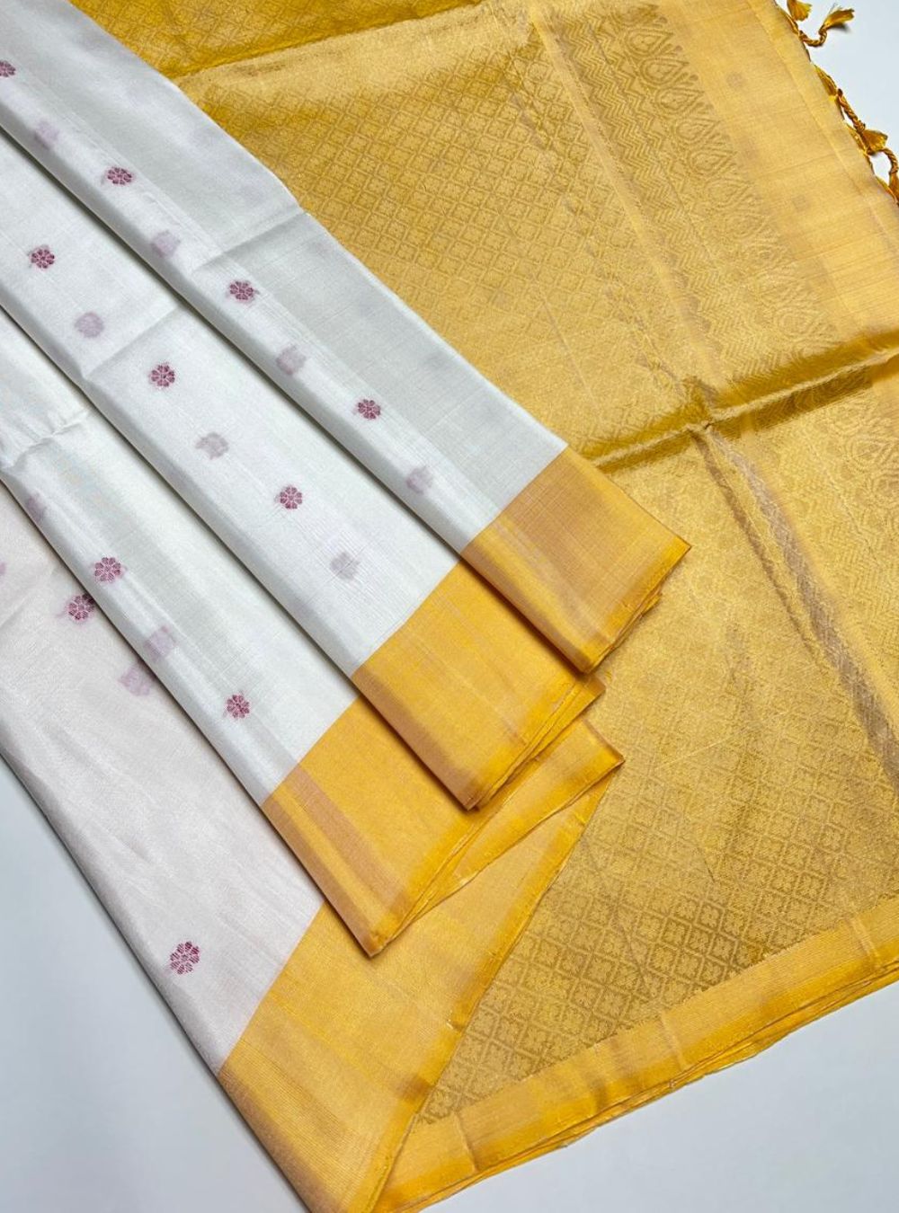 Off White & Golden Yellow - Soft Silk Saree