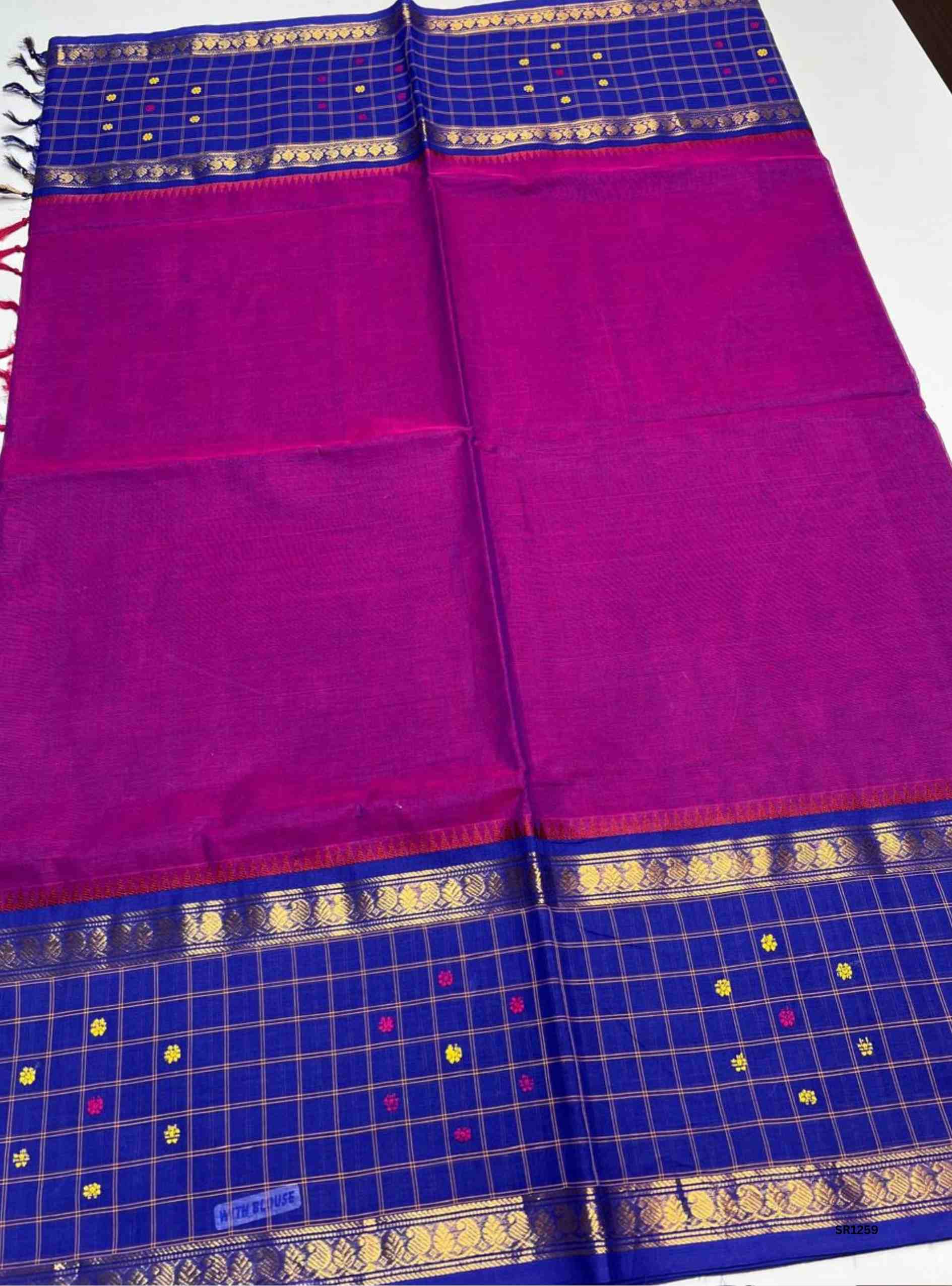 Magenta & Navy Blue - Fusion Kanchi Cotton Saree