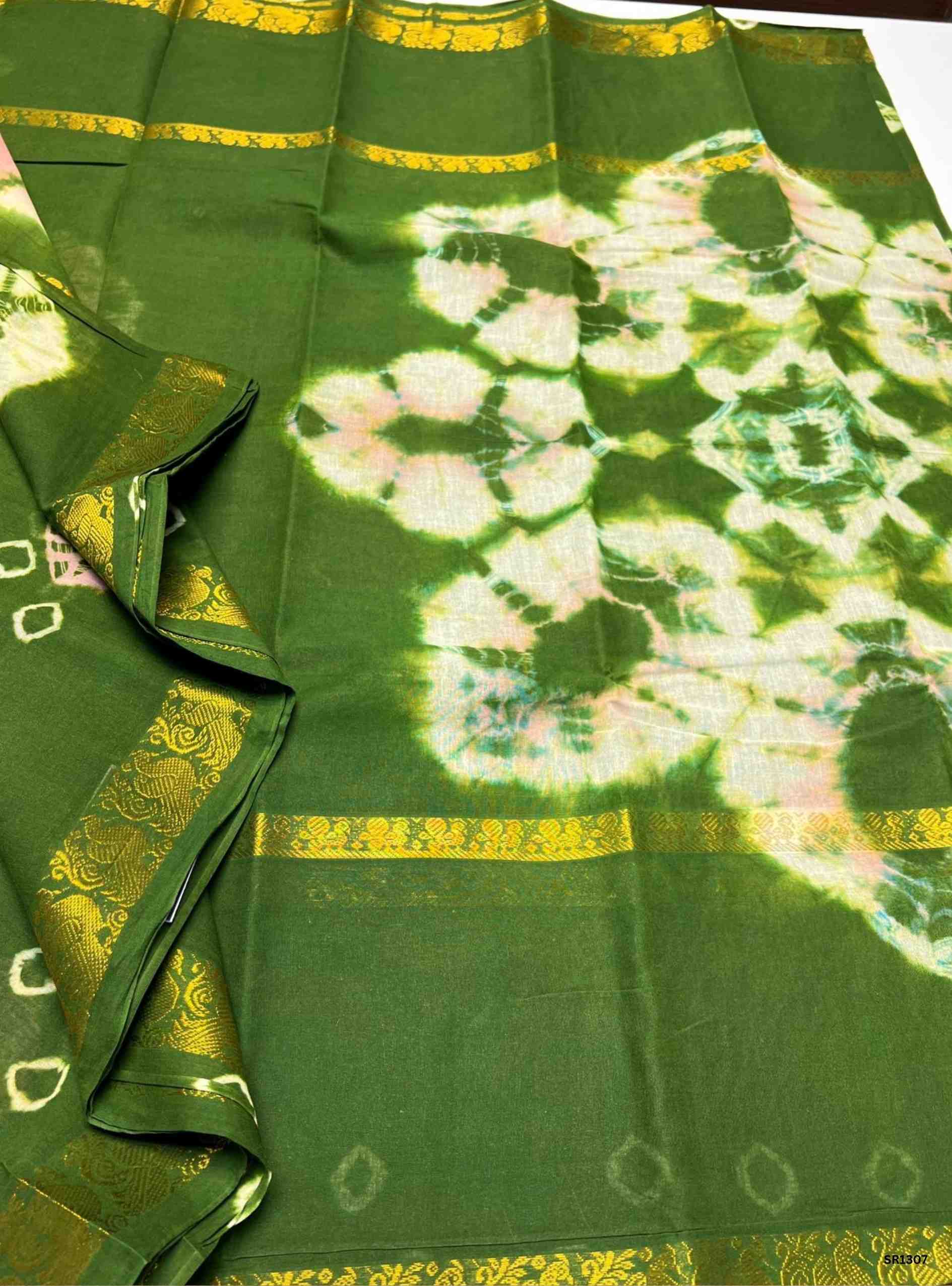 Pink & Green - Bandhini Chungudi Cotton Saree