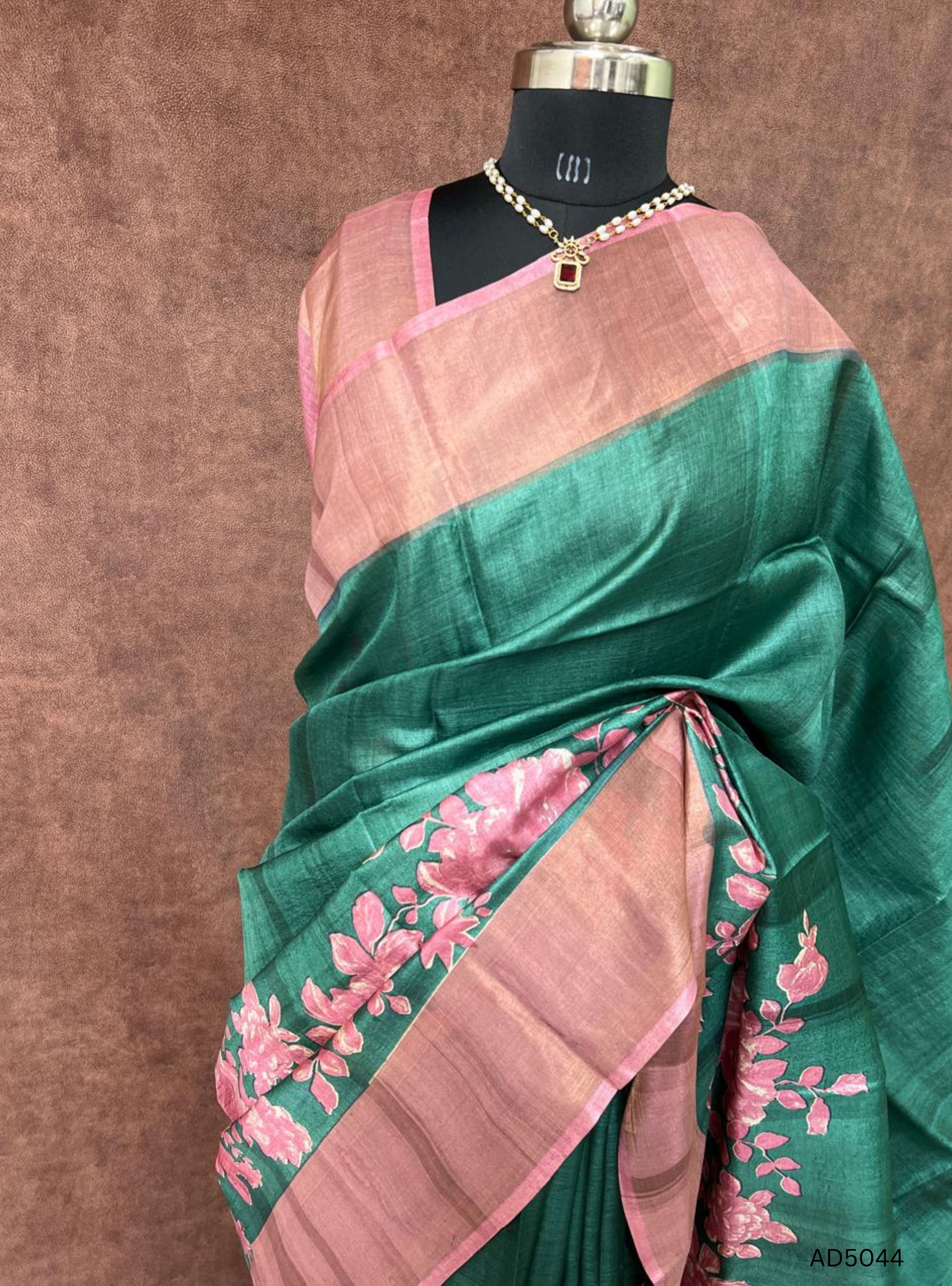 Emeraled Green & Pink - Pure Desi Tussar Saree