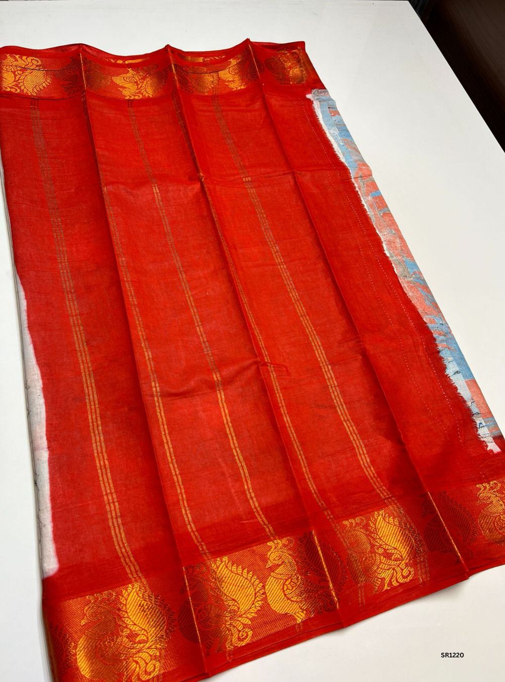 Sky Blue & Red - Marble Print Chungudi Cotton