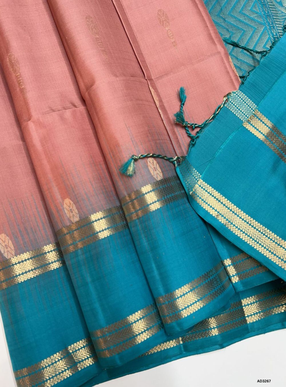 Dusty Rose & Turquoise - Soft Silk Saree