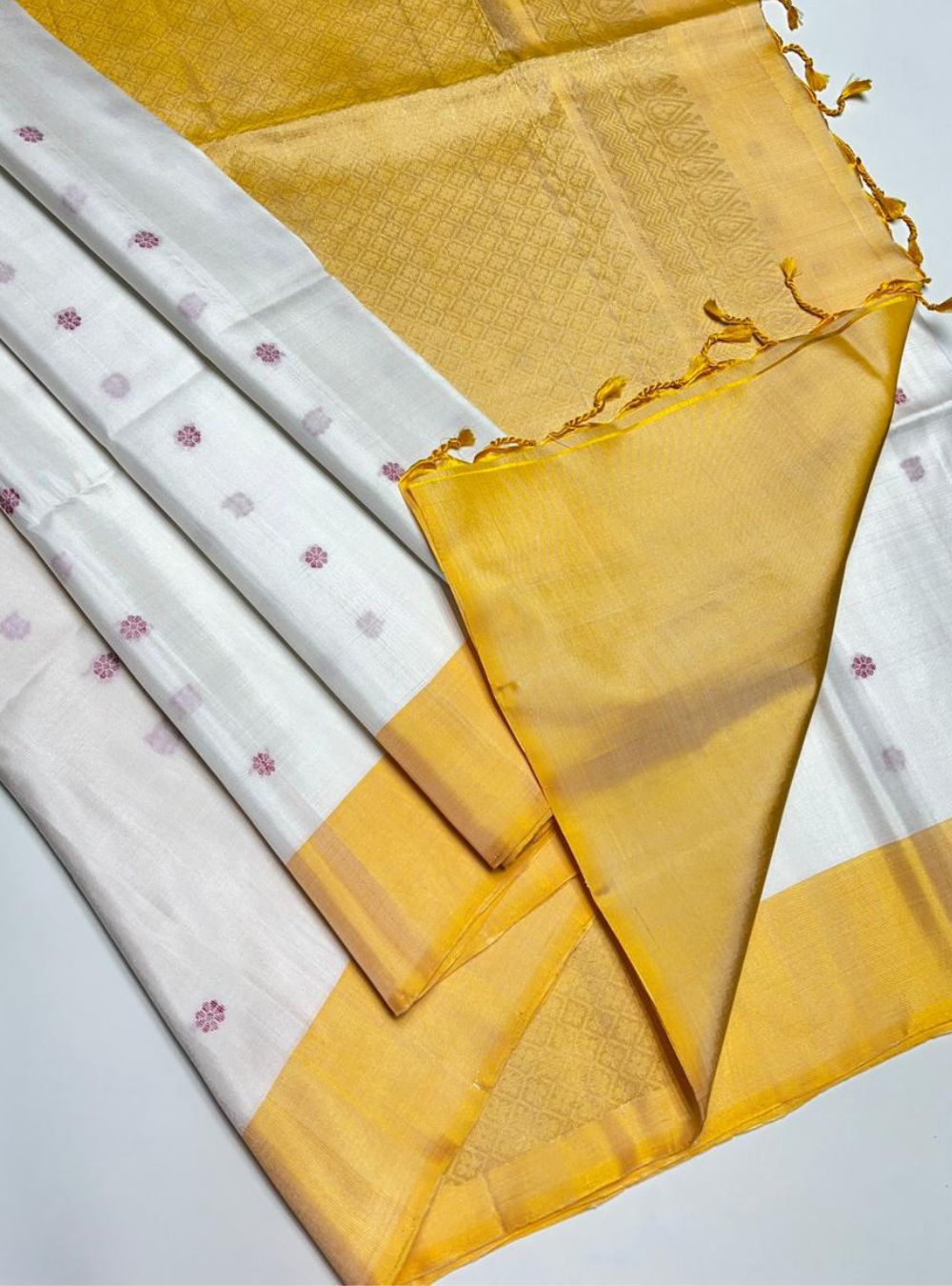 Off White & Golden Yellow - Soft Silk Saree