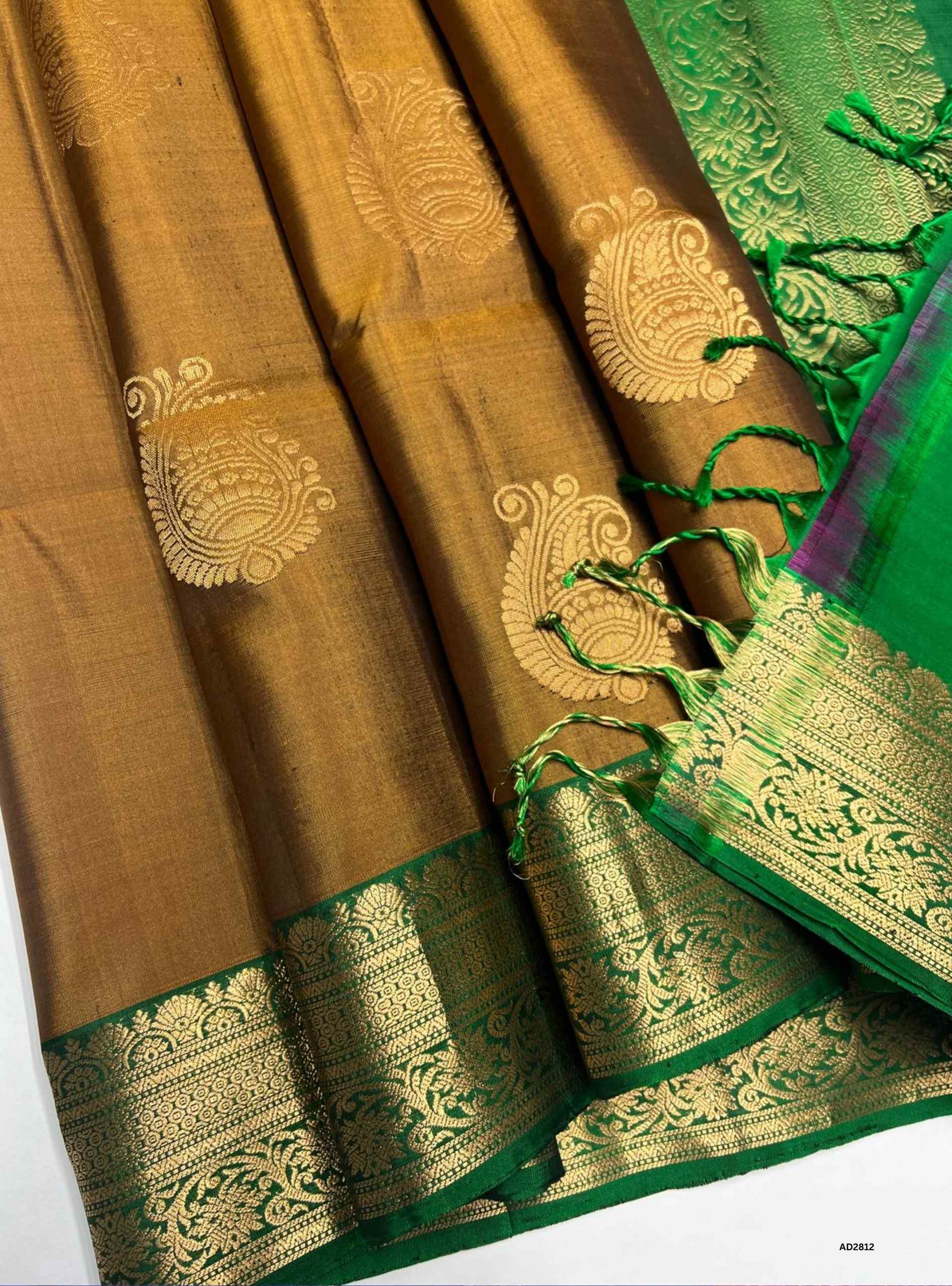 Dark Fenugreek & Green - Soft Silk Saree