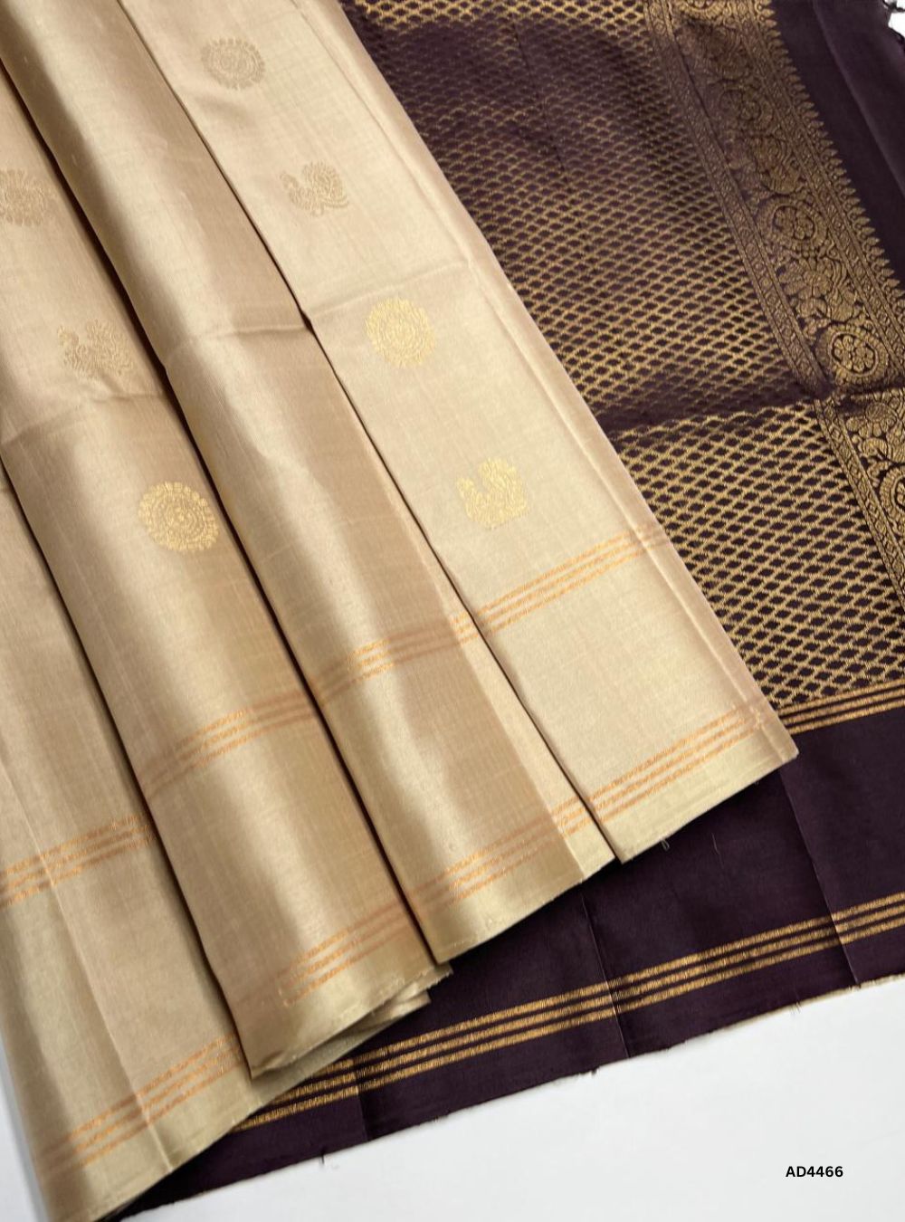 Ivory & Coffee Brown - Soft Silk Saree