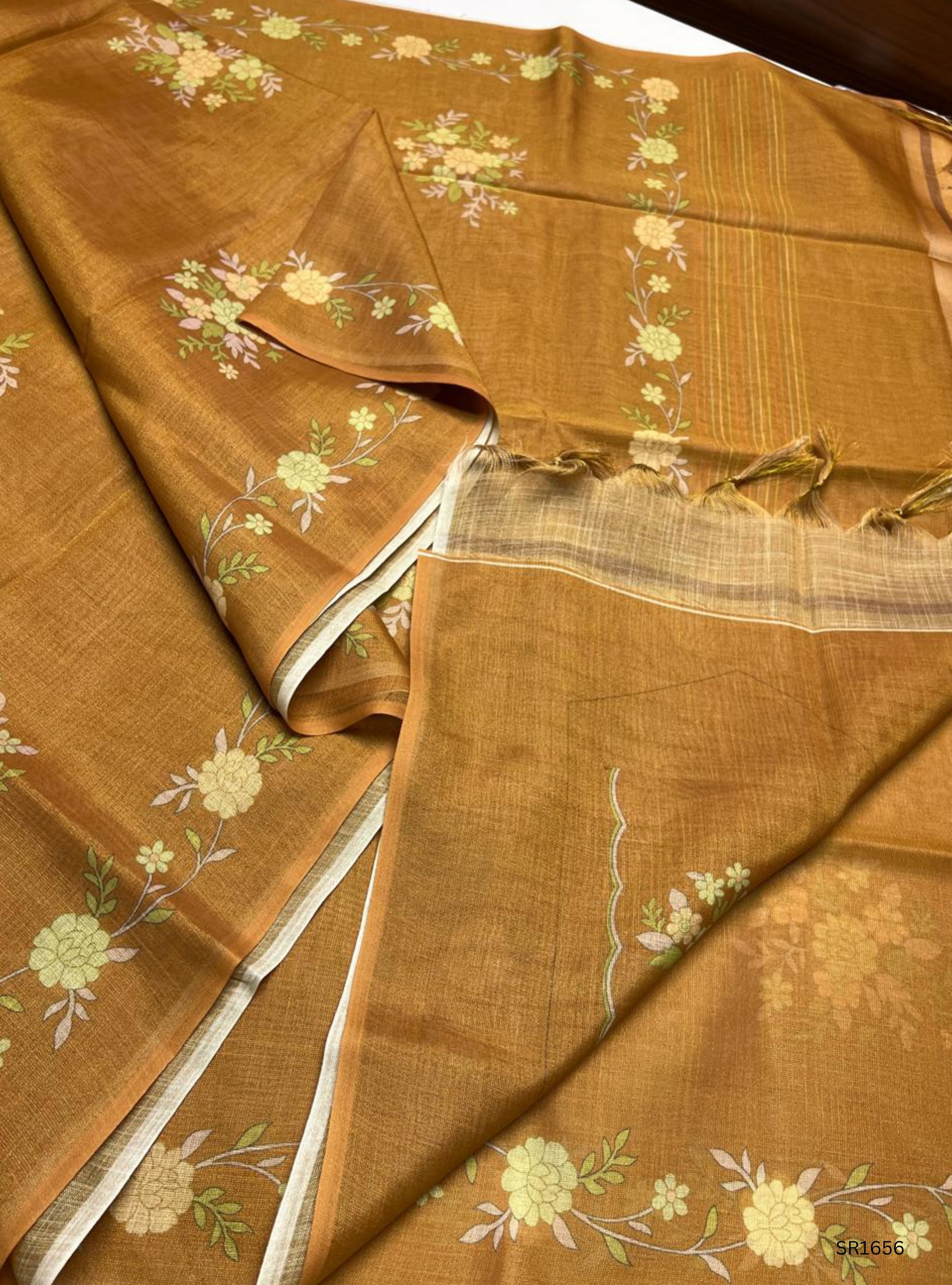 Mustard - Tissue Linen Saree