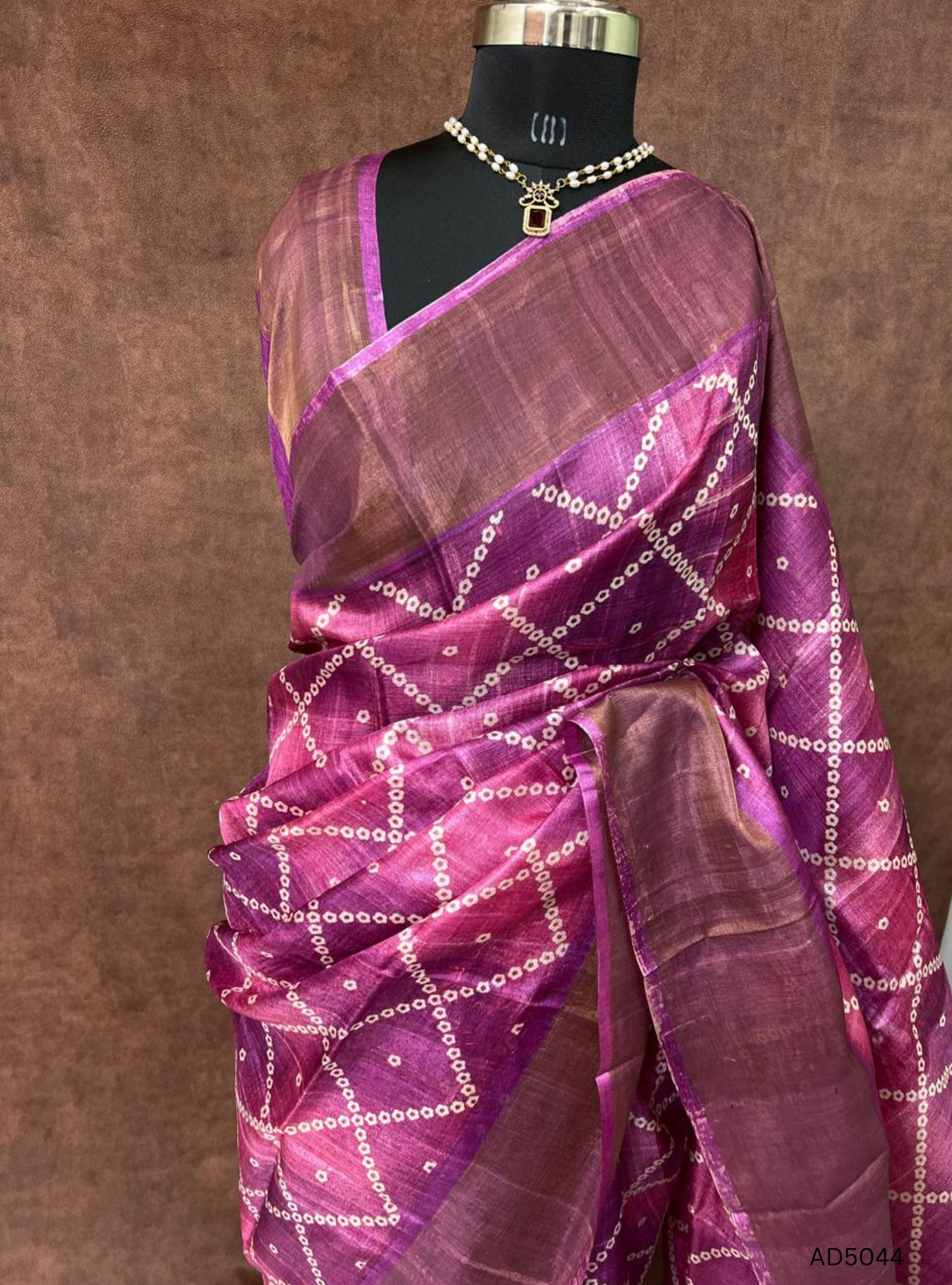 Magenta Pink - Pure Tussar Saree