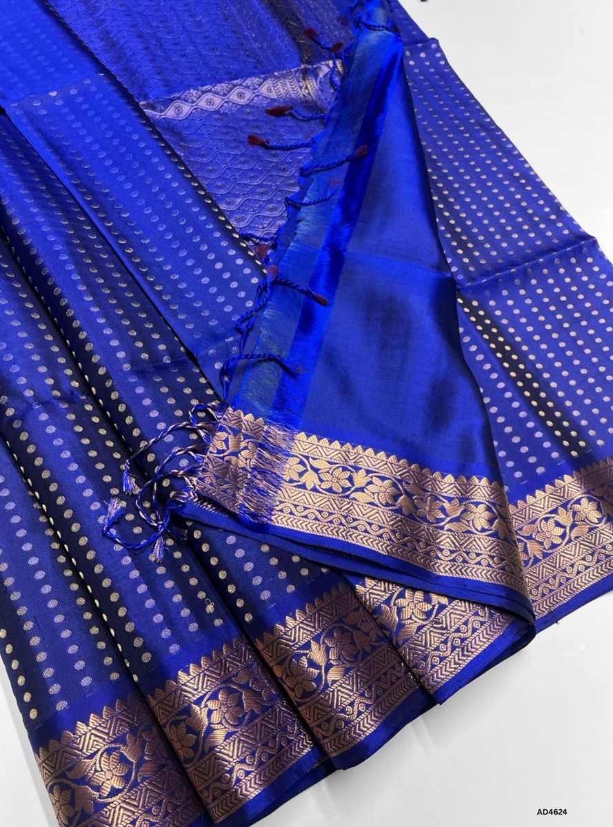 Blue - Kanchi Border Soft Silk Saree