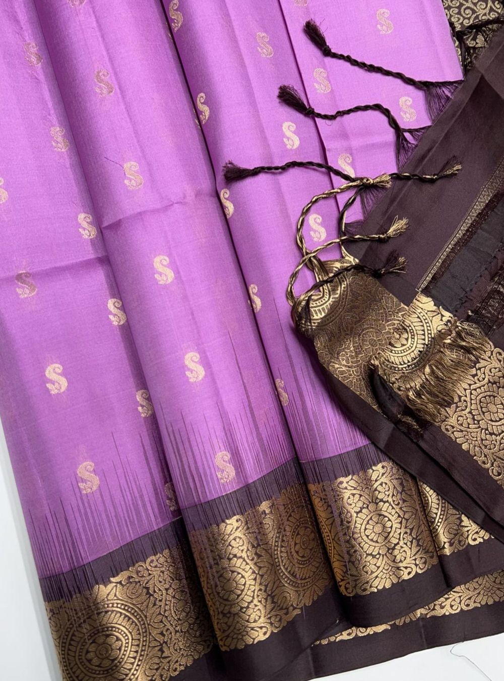 Lavender & Coffee Brown - Soft Silk Saree