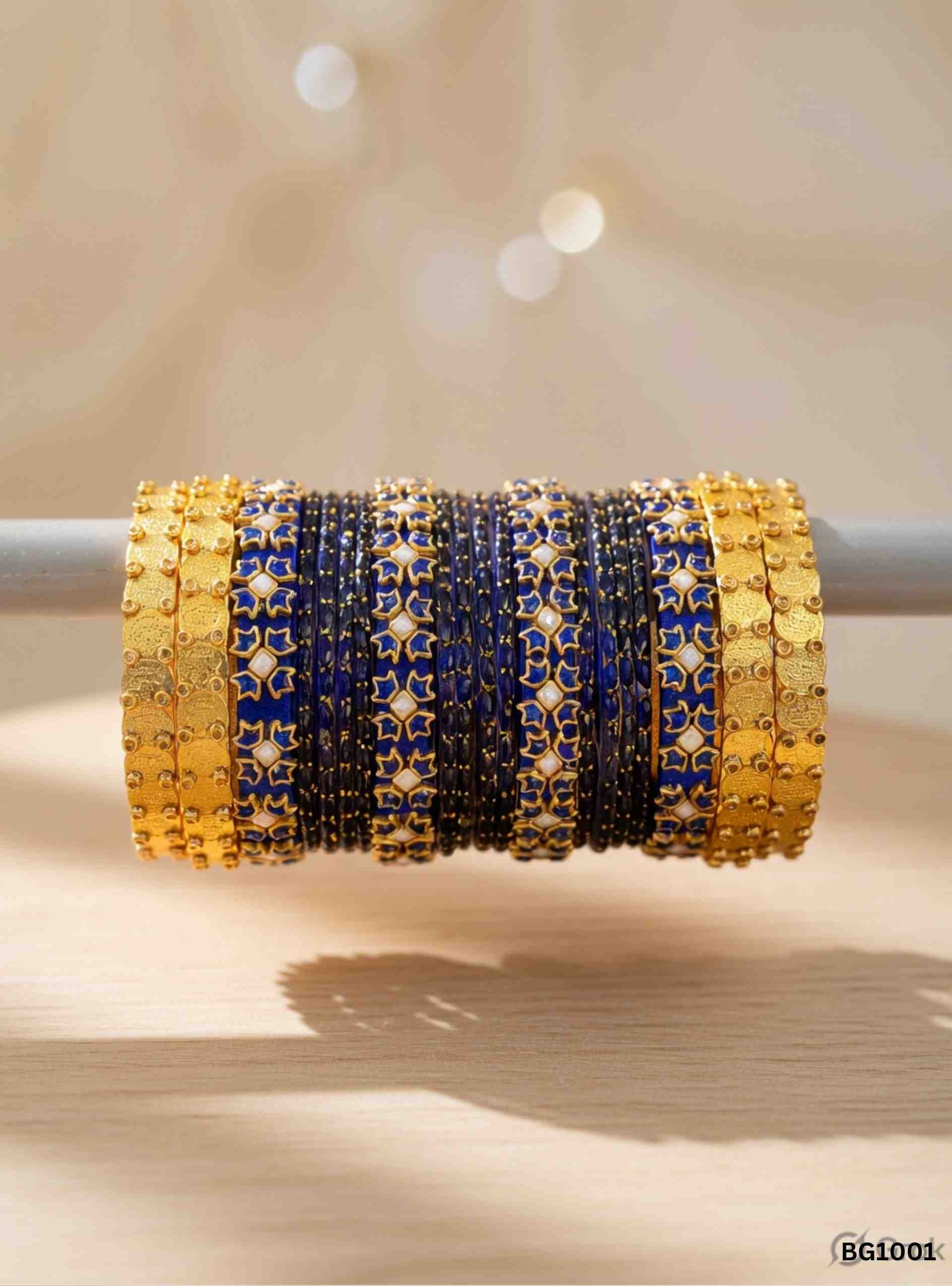 Blue - Raindrop & Kundan Bangle Set