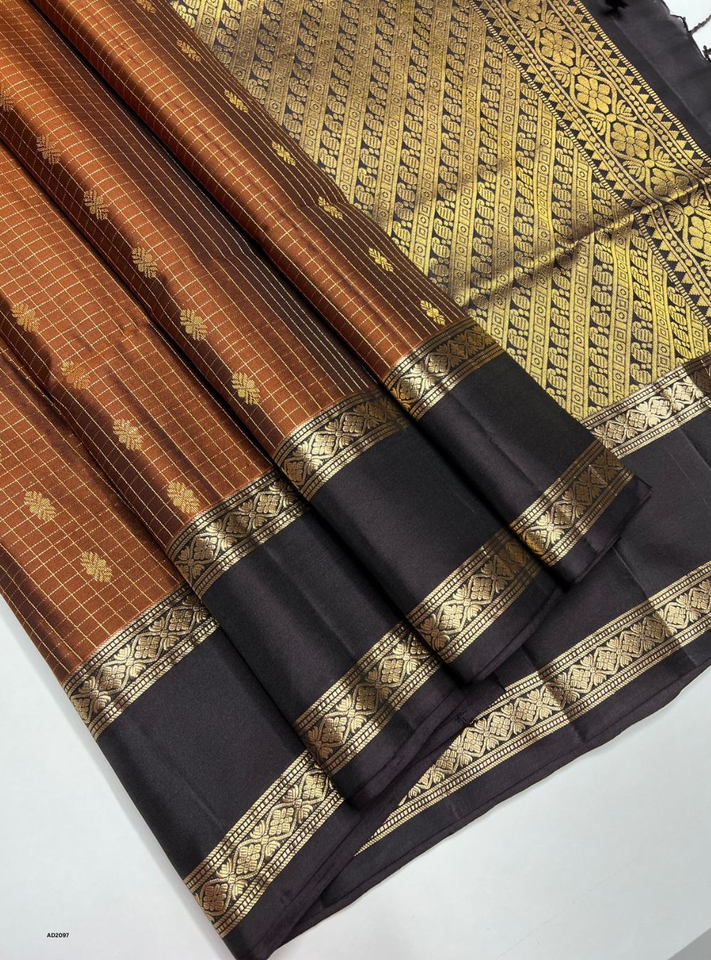 Rustic Brown & Dark Coffee Brown - Soft Silk Saree